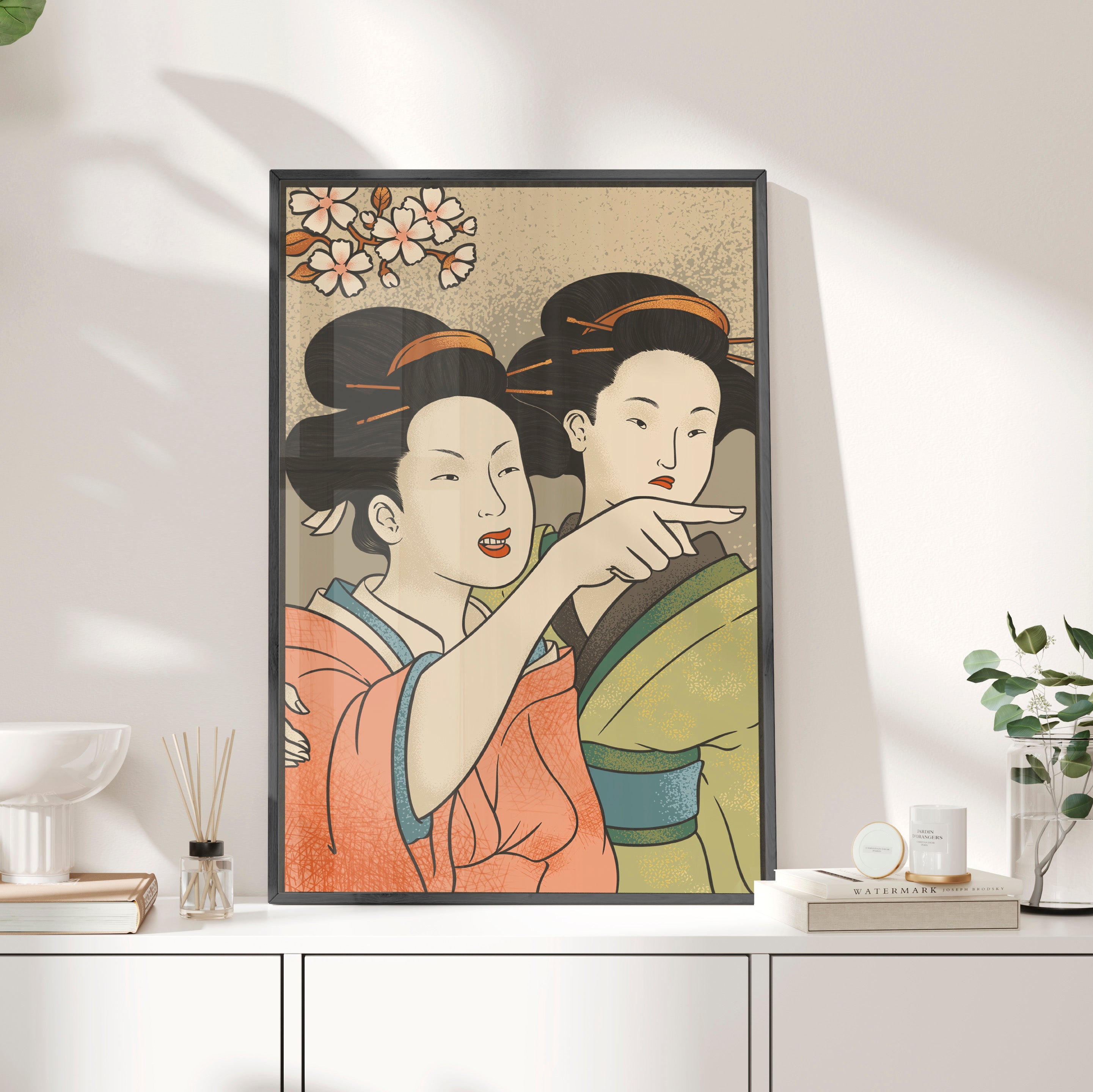 Framed Paper Print - Japanese Woman Yells at Cat