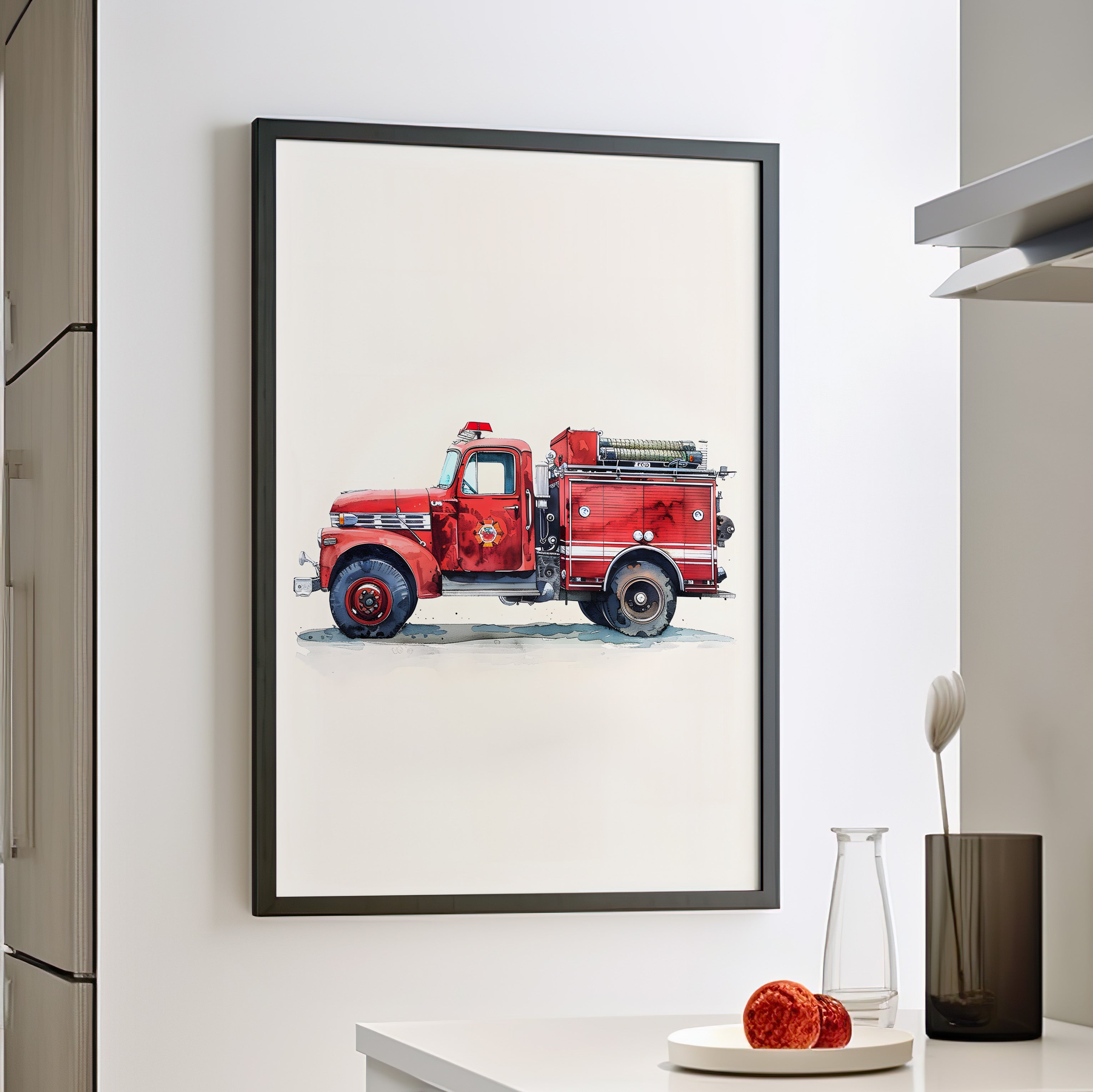 Framed Paper Print - Vintage Firetruck Nursery