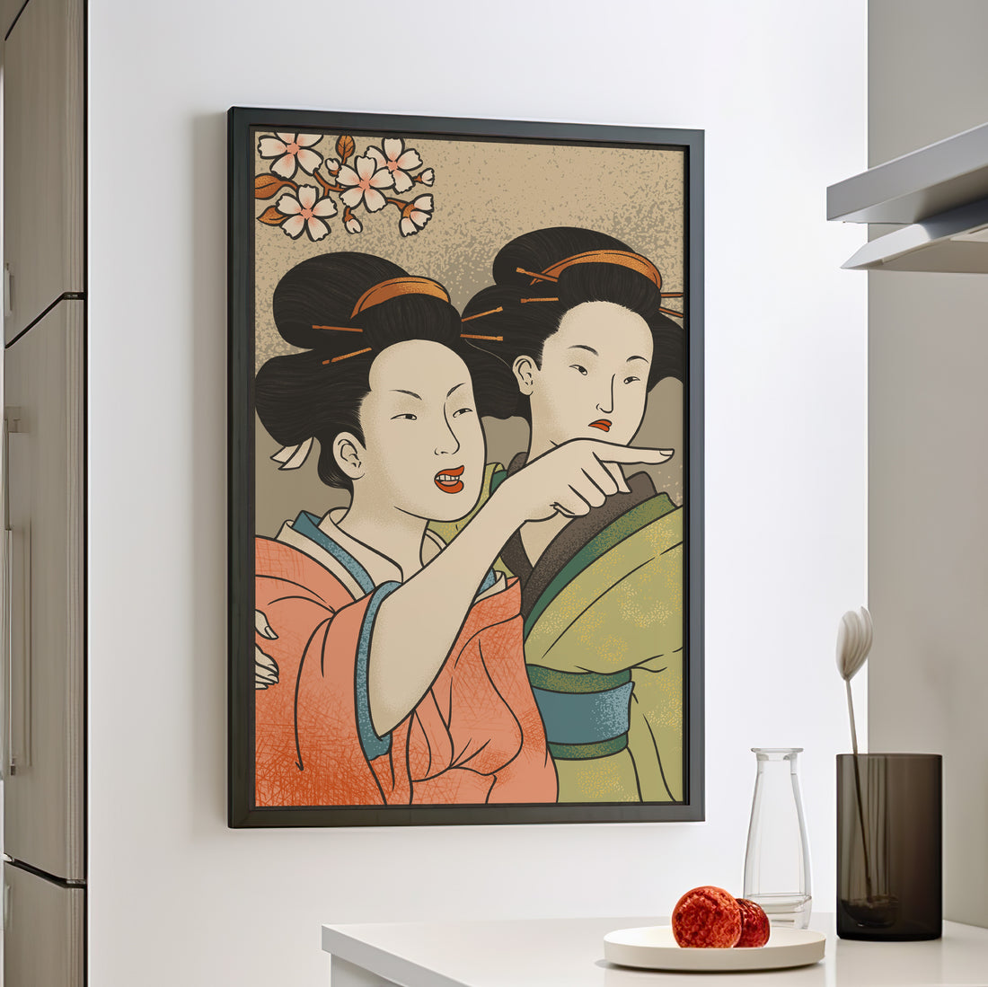 Framed Paper Print - Japanese Woman Yells at Cat