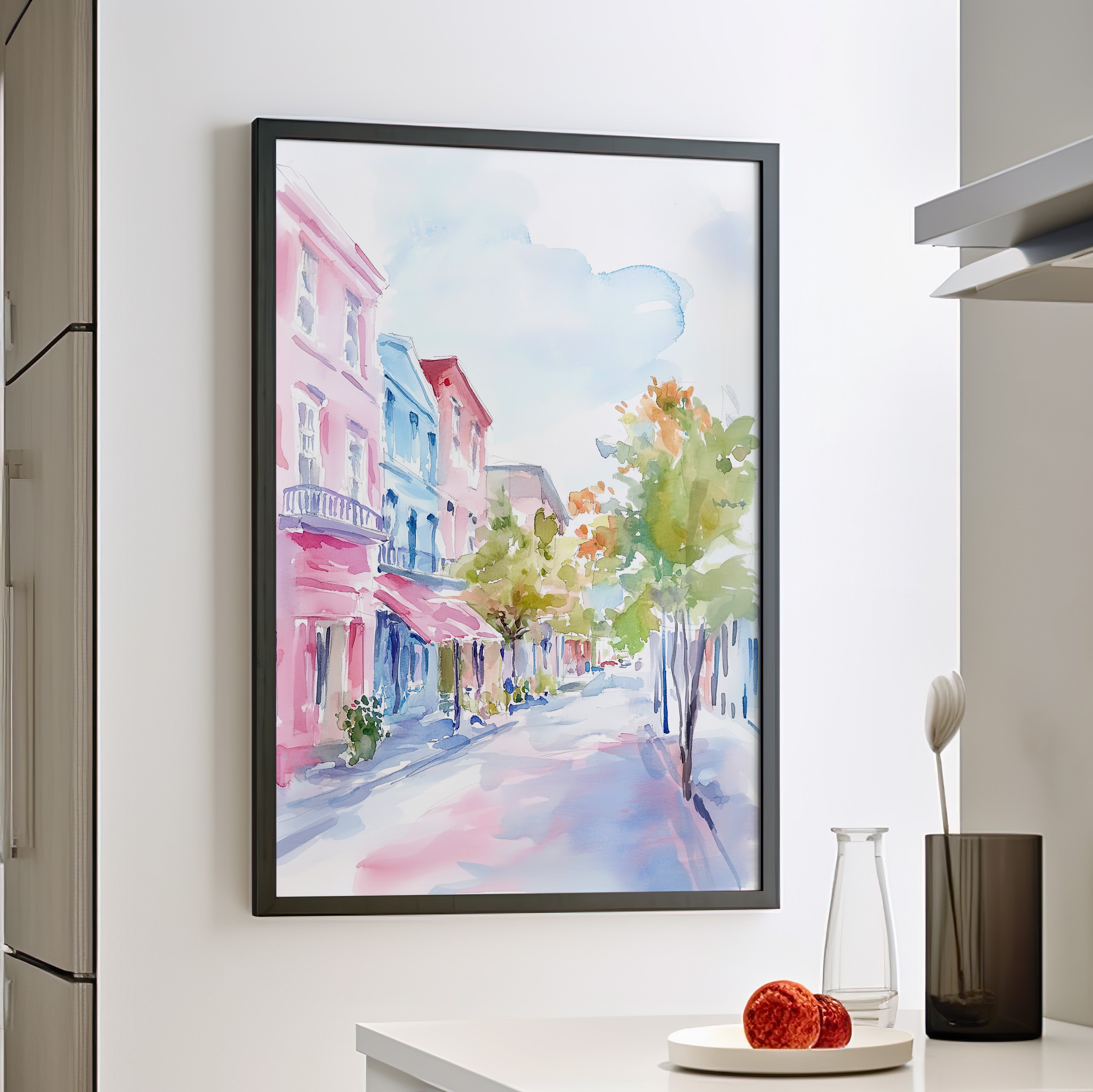 Framed Paper Print - Pastel Charleston Street Scene