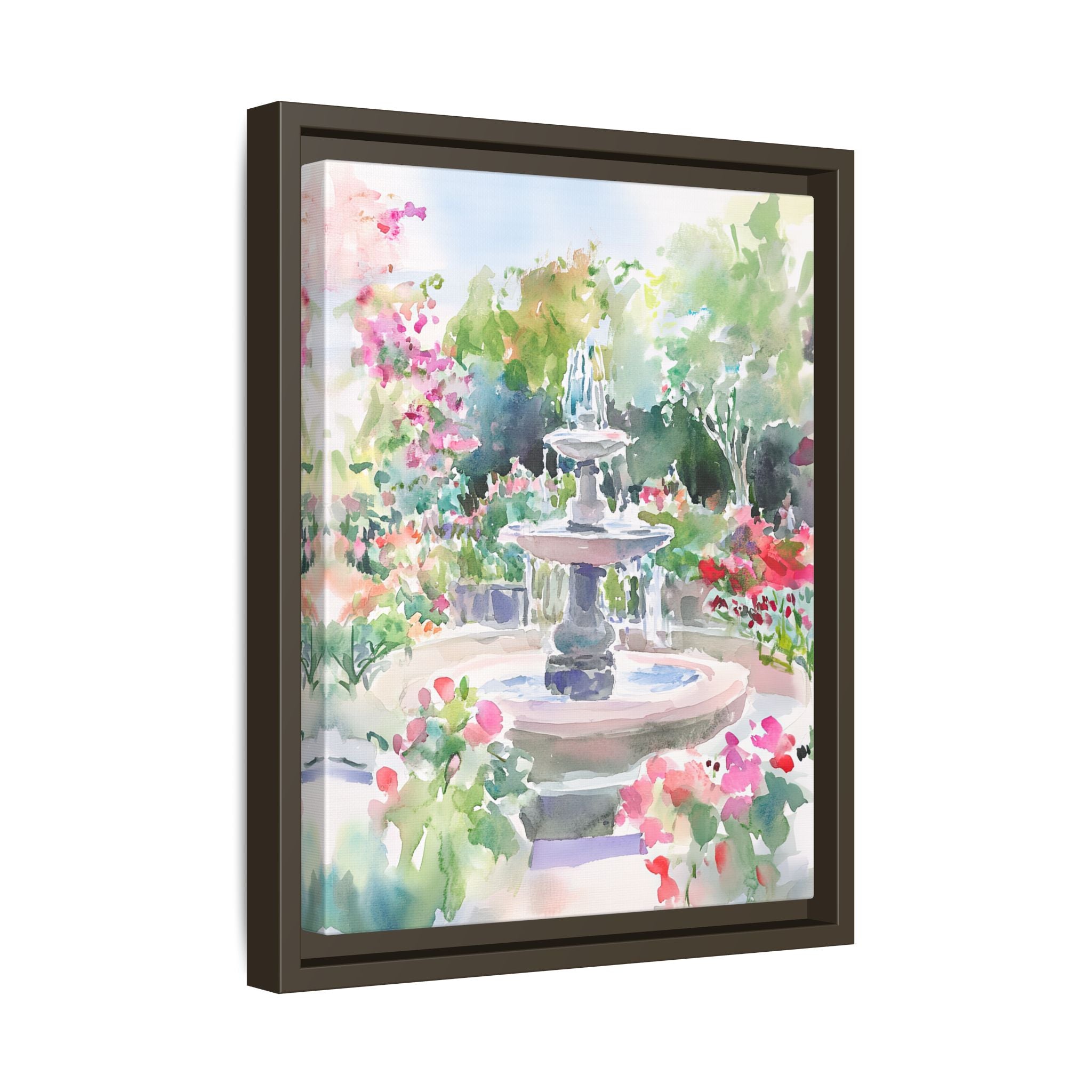 Framed Canvas - Charleston Garden Fountain View