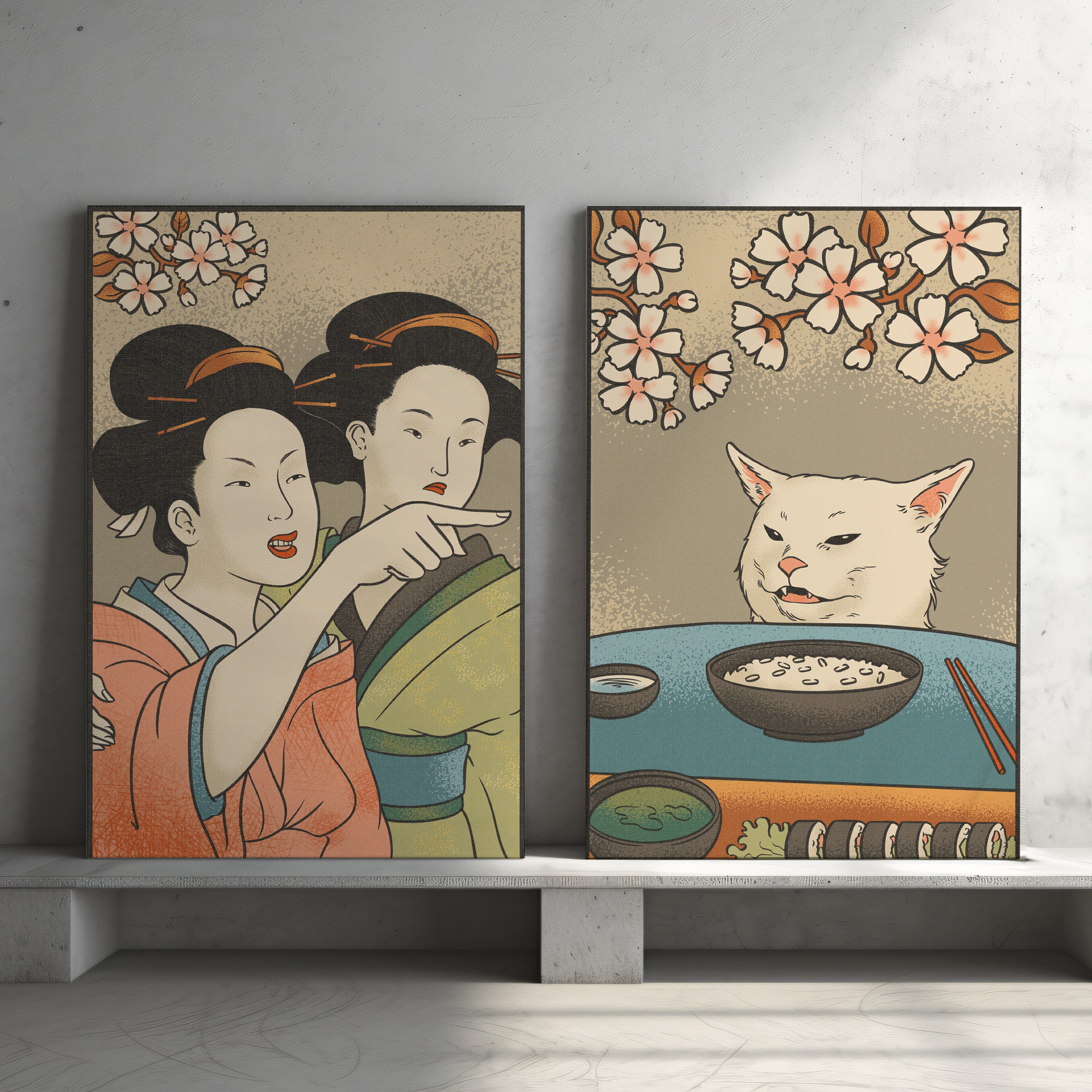 1.25" Matte Canvas - Unimpressed Cat Meme Ukiyo-e