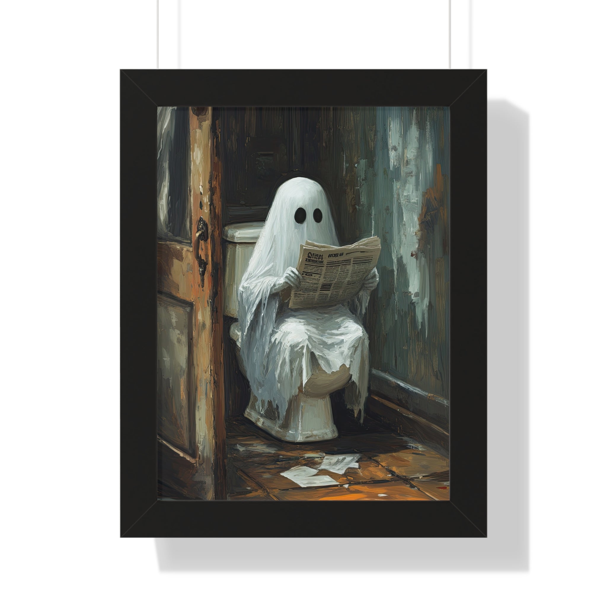 Framed Paper Print - Ghostly Bathroom Break