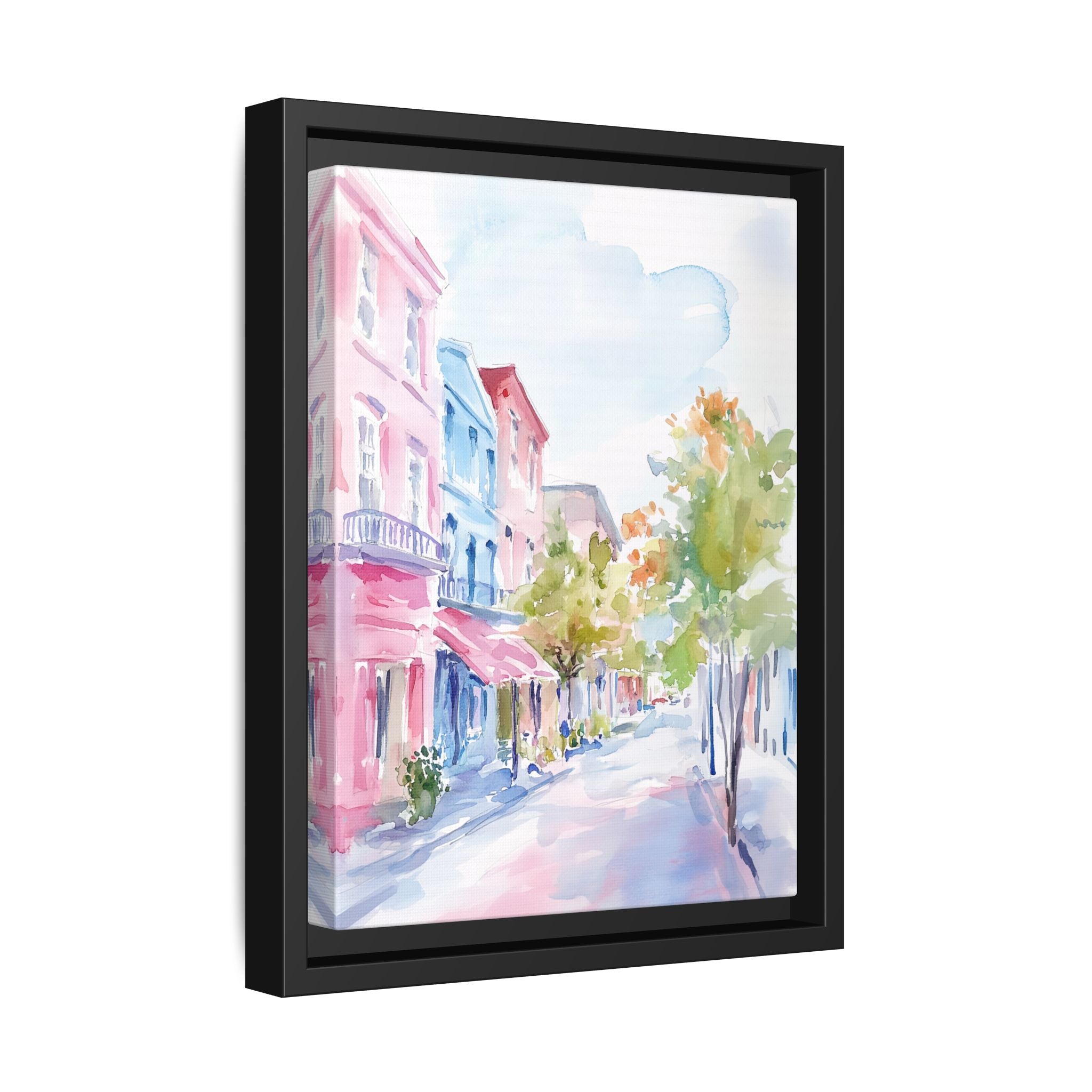 Framed Canvas - Pastel Charleston Street Scene