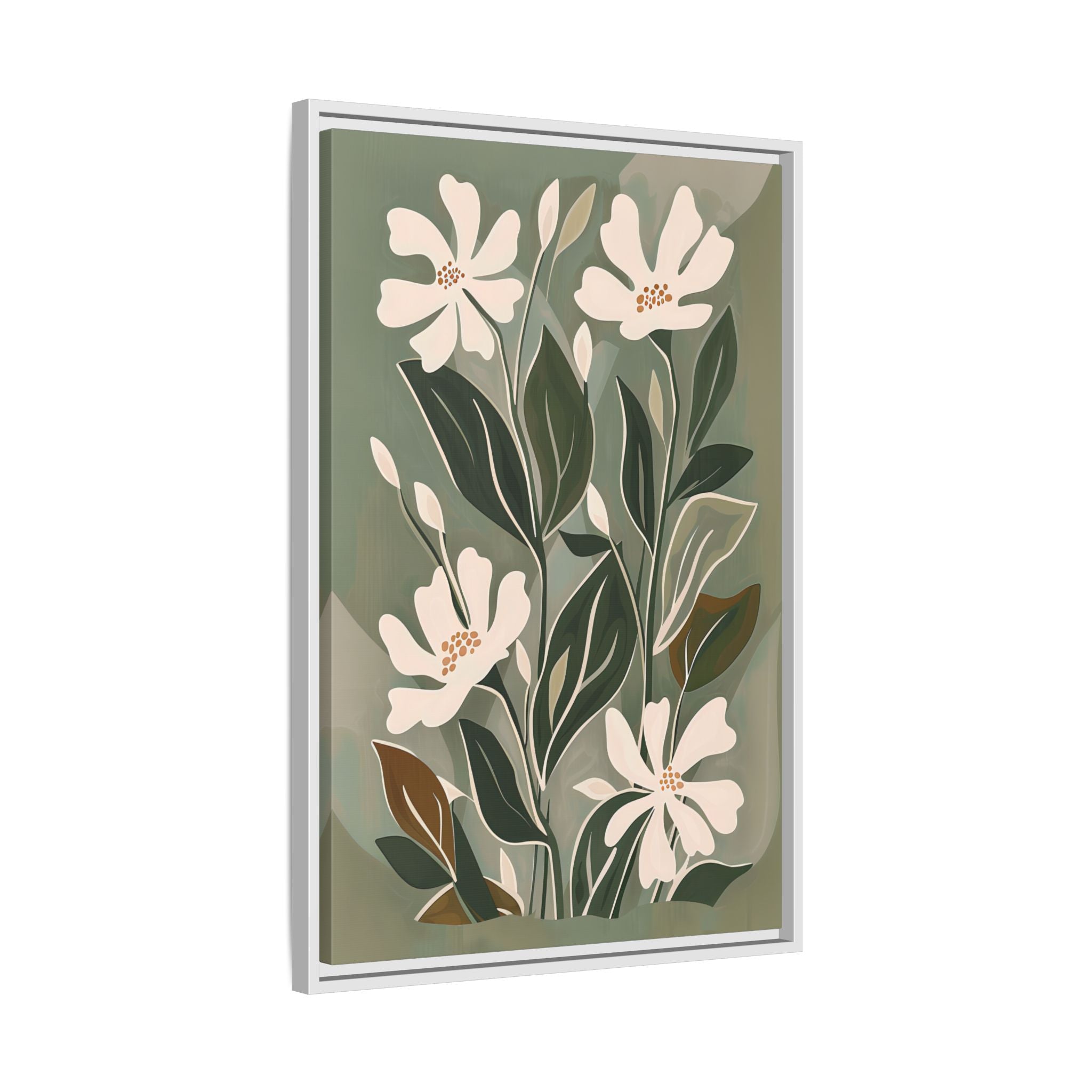 Framed Canvas - Cream Blooms on Sage Leaves