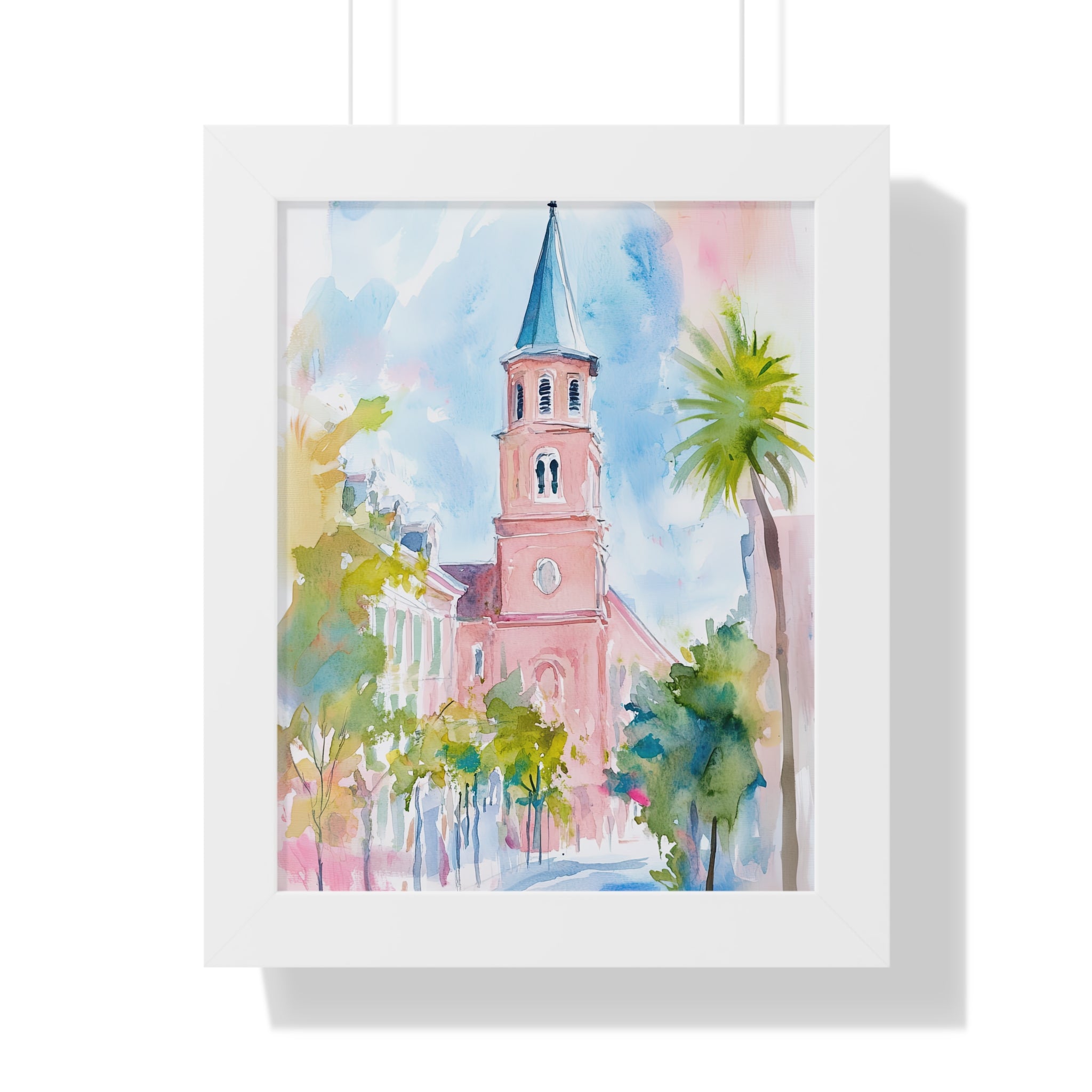 Framed Paper Print - Charleston Steeple in Pastel Haze
