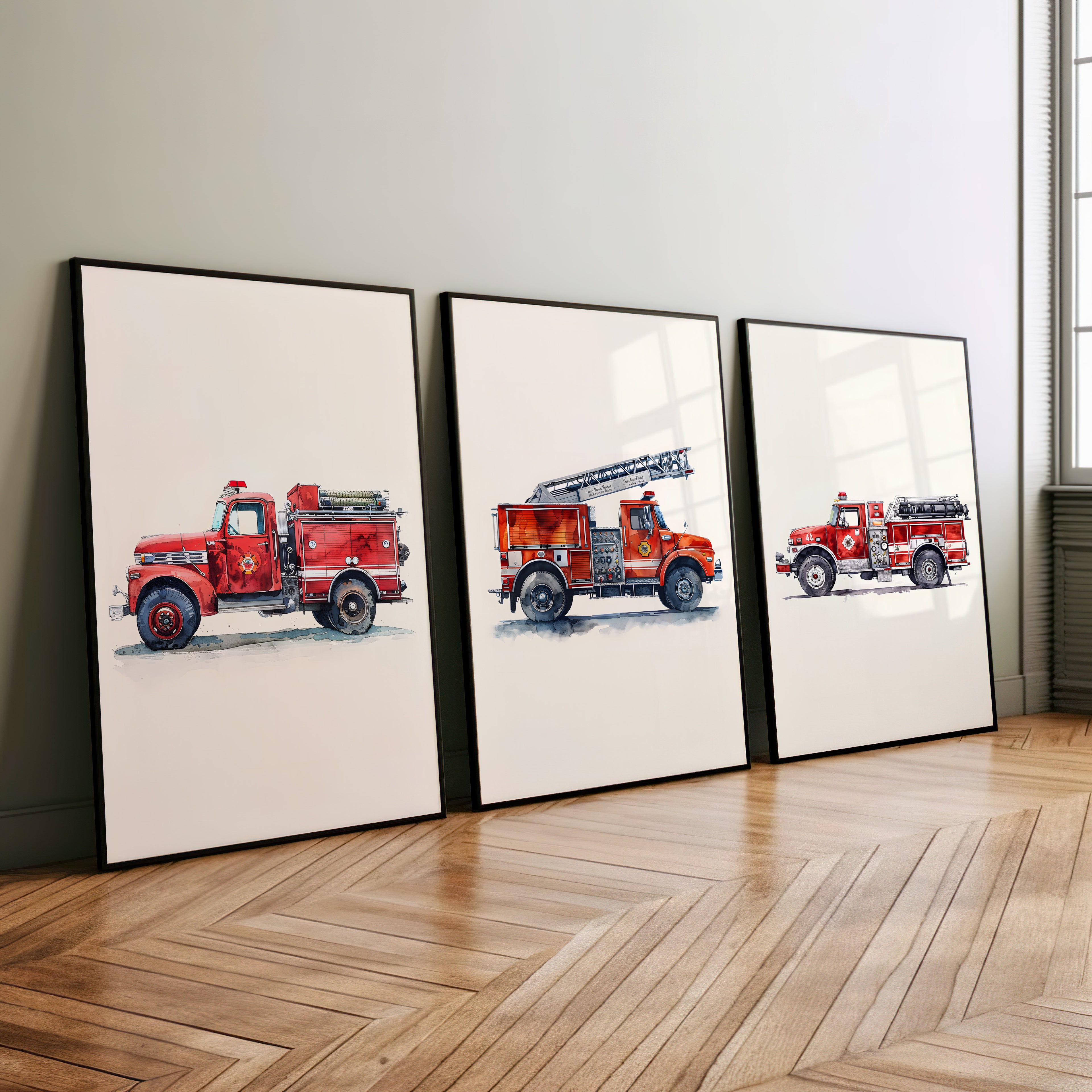 Framed Paper Print - Ladder Firetruck Nursery