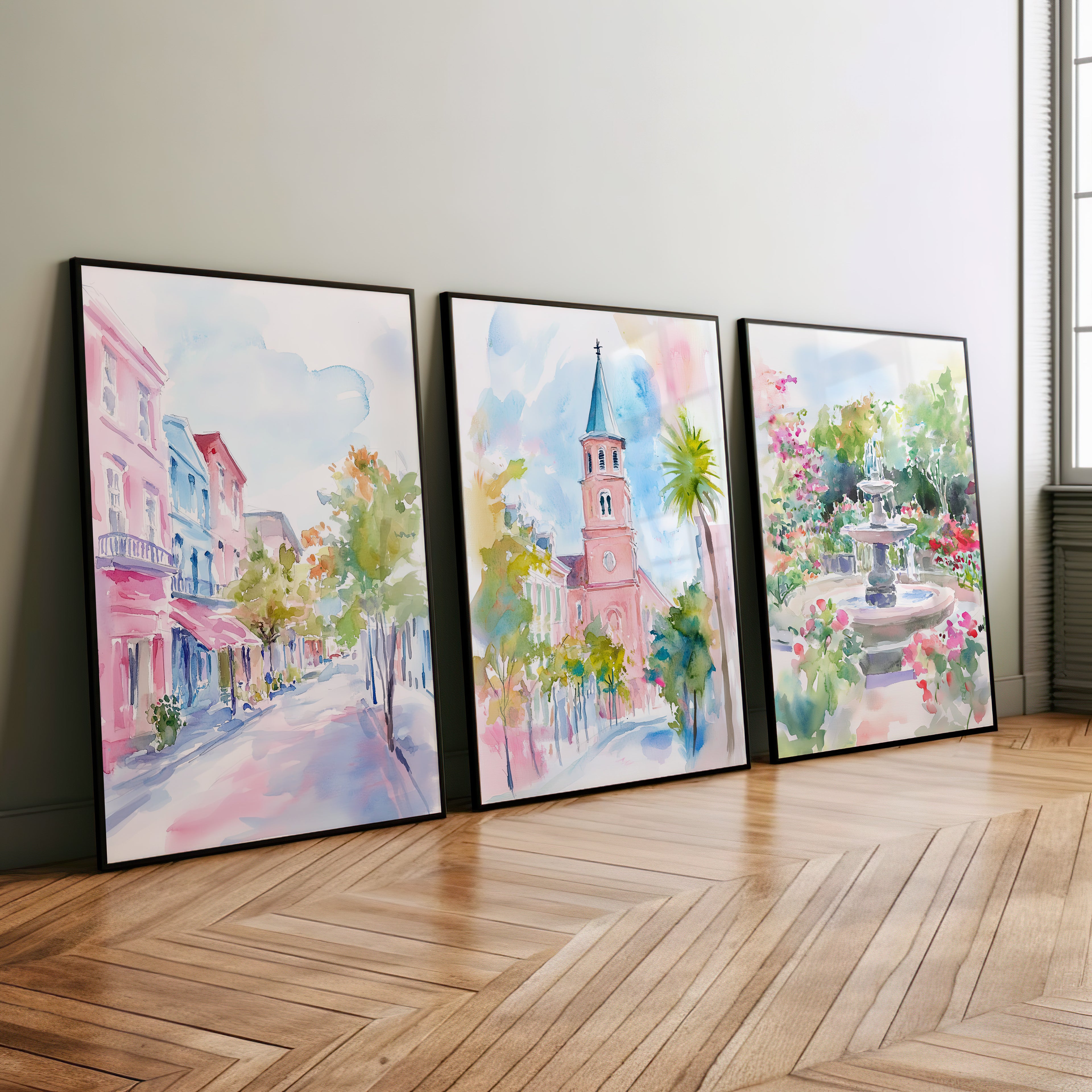 Framed Paper Print - Charleston Garden Fountain View