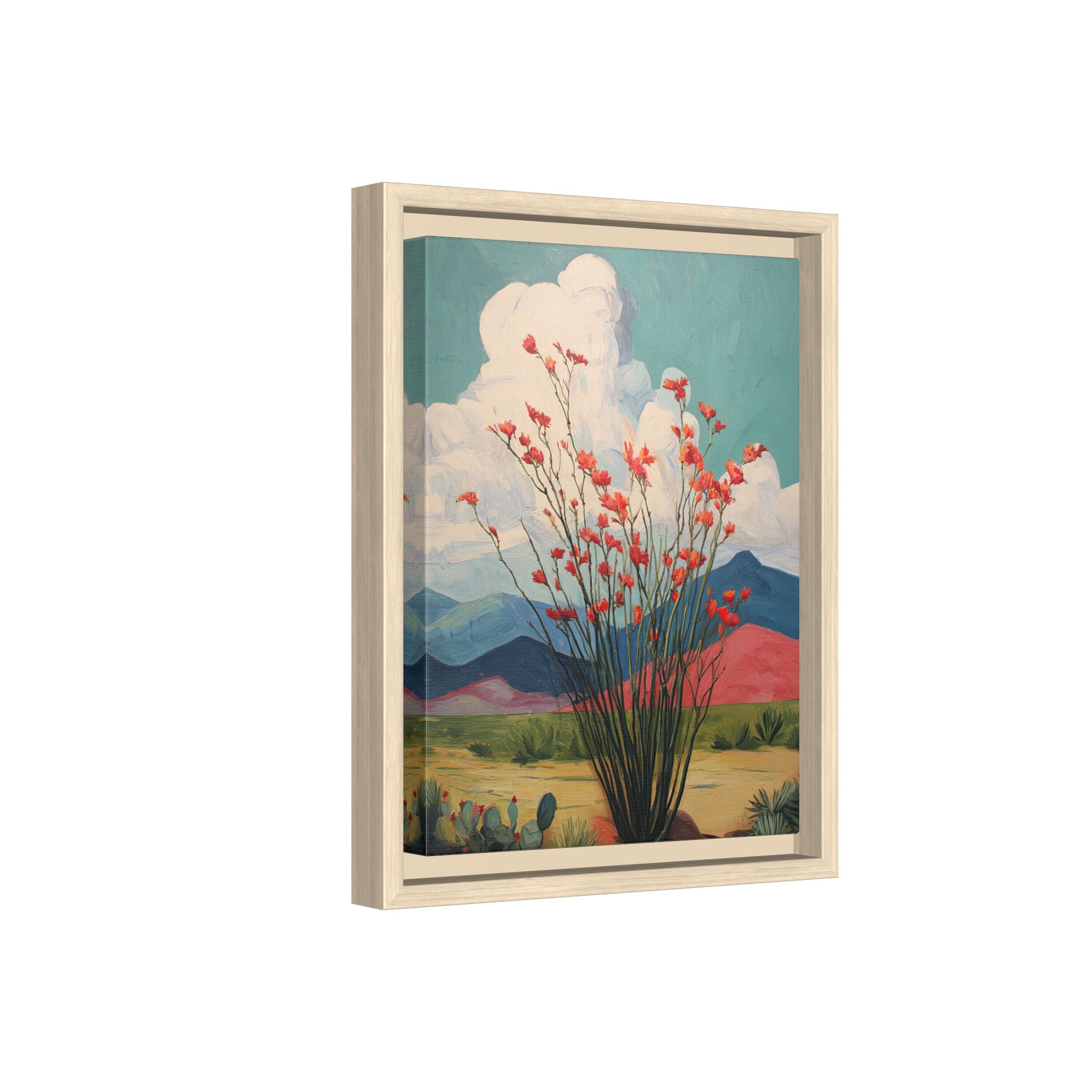 Framed Canvas - Ocotillo Cactus Desert Bloom