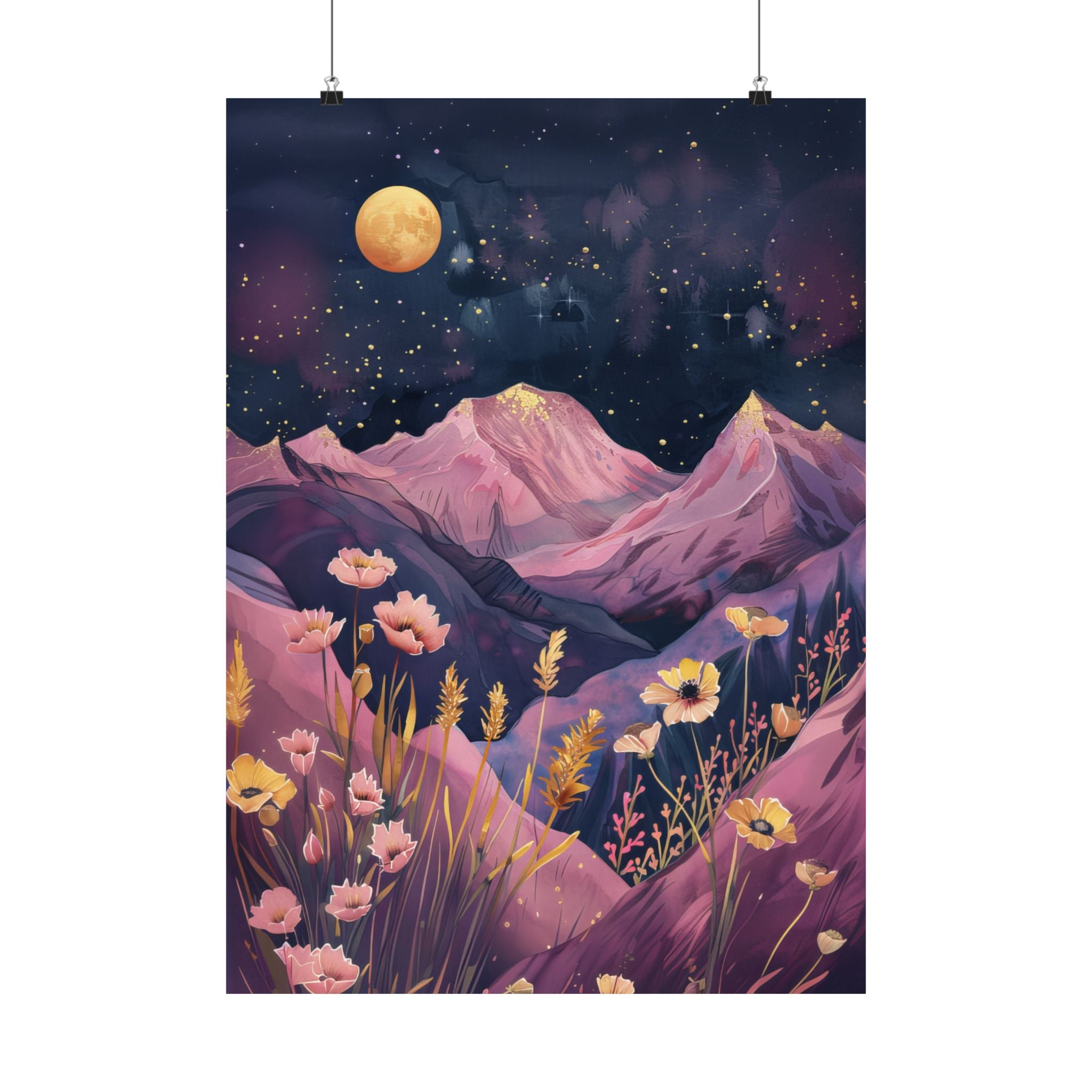 Golden Moon Over Lavender Peaks