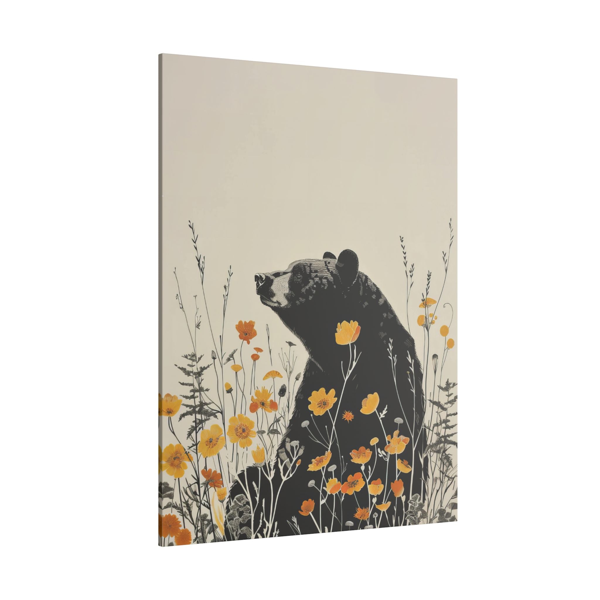 .75" Matte Canvas - Black Bear in Wildflowers