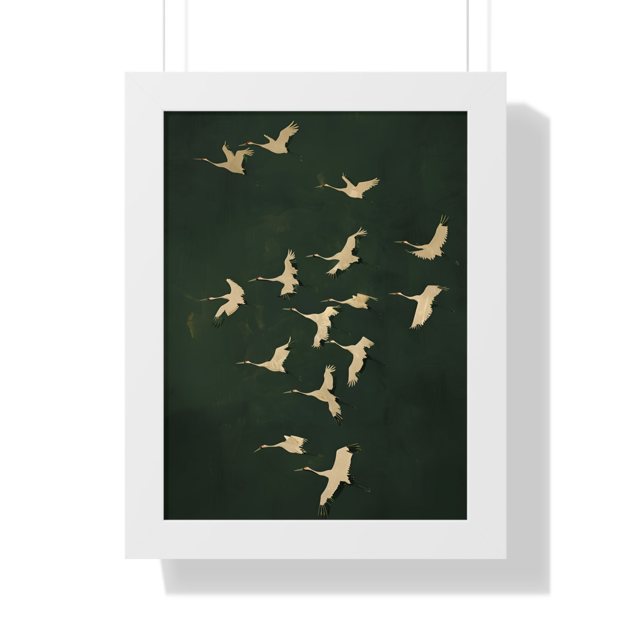 Framed Paper Print - Emerald Sky Japanese Cranes