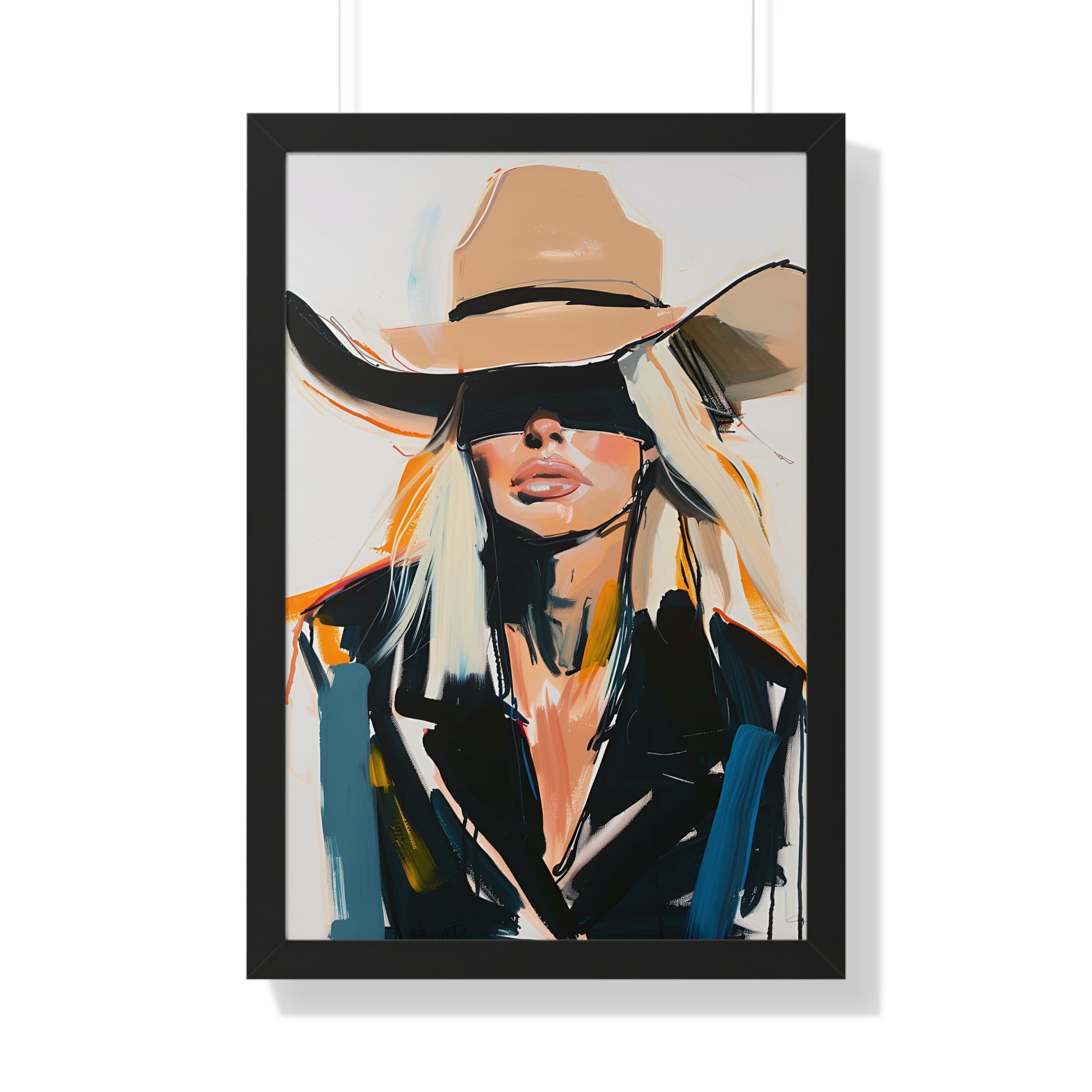Framed Paper Print - Blindfolded Cowgirl Charm