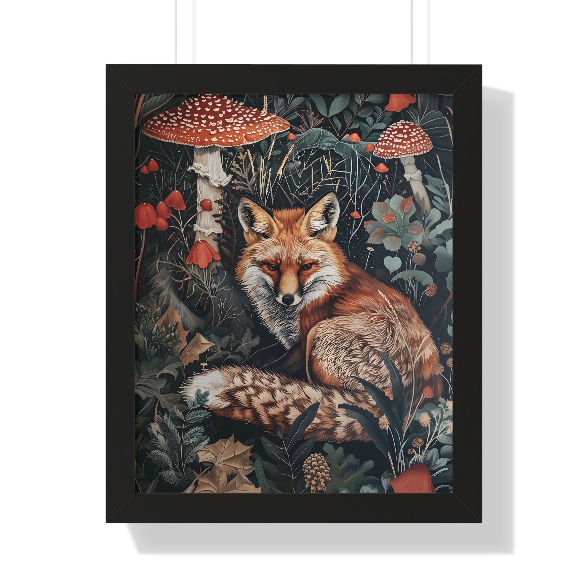 Framed Paper Print - Forest Fox with Mushrooms