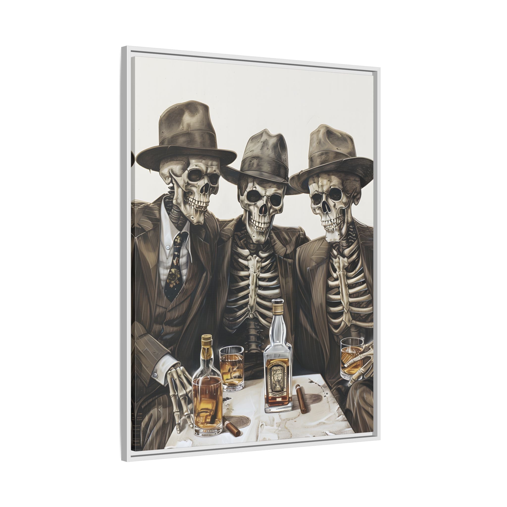 Framed Canvas - Skeleton Whiskey Gentlemen