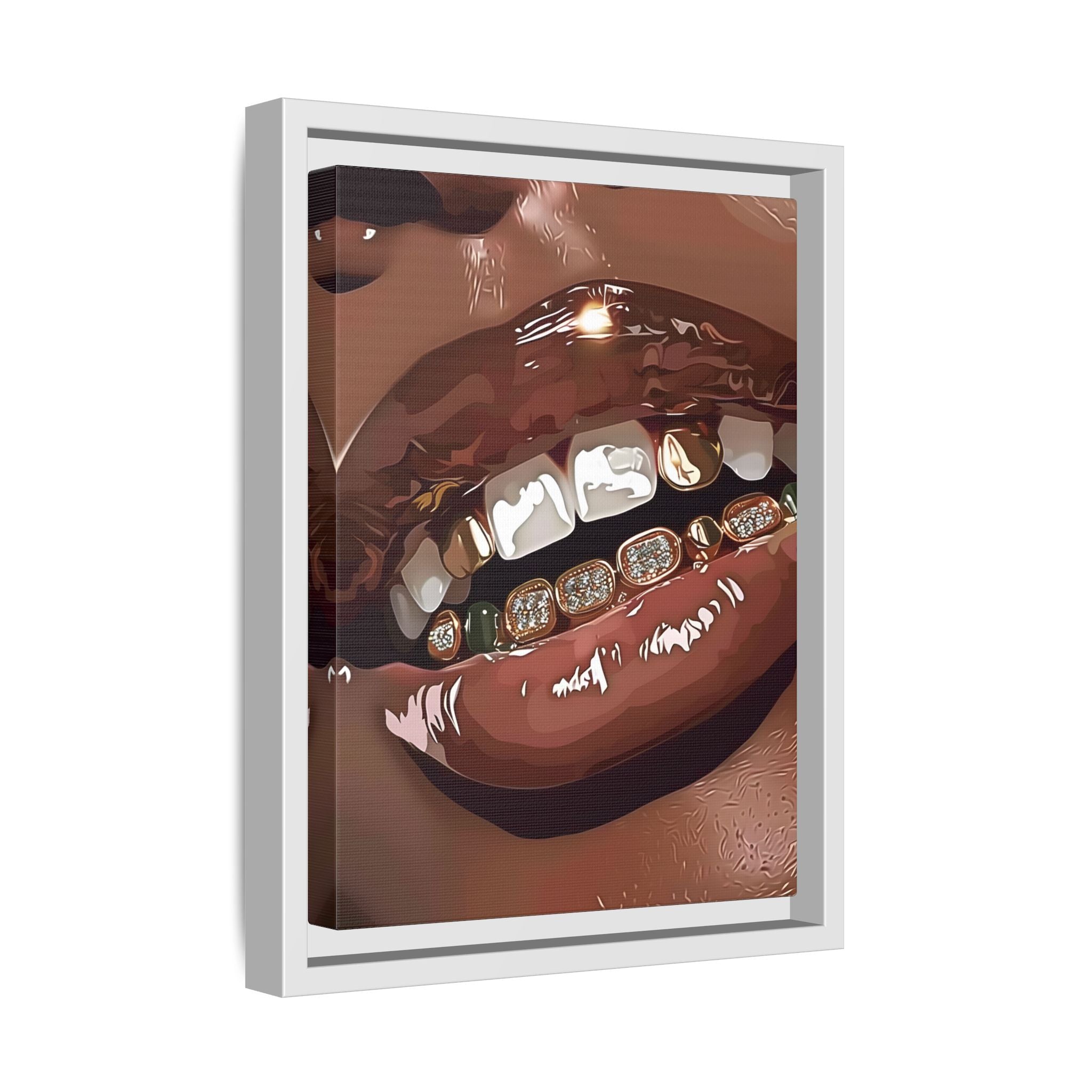 Framed Canvas - Golden Grill Smile