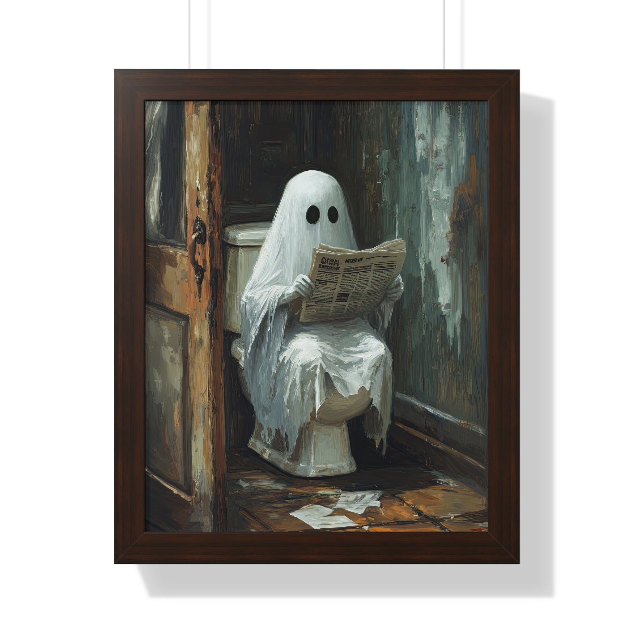Framed Paper Print - Ghostly Bathroom Break