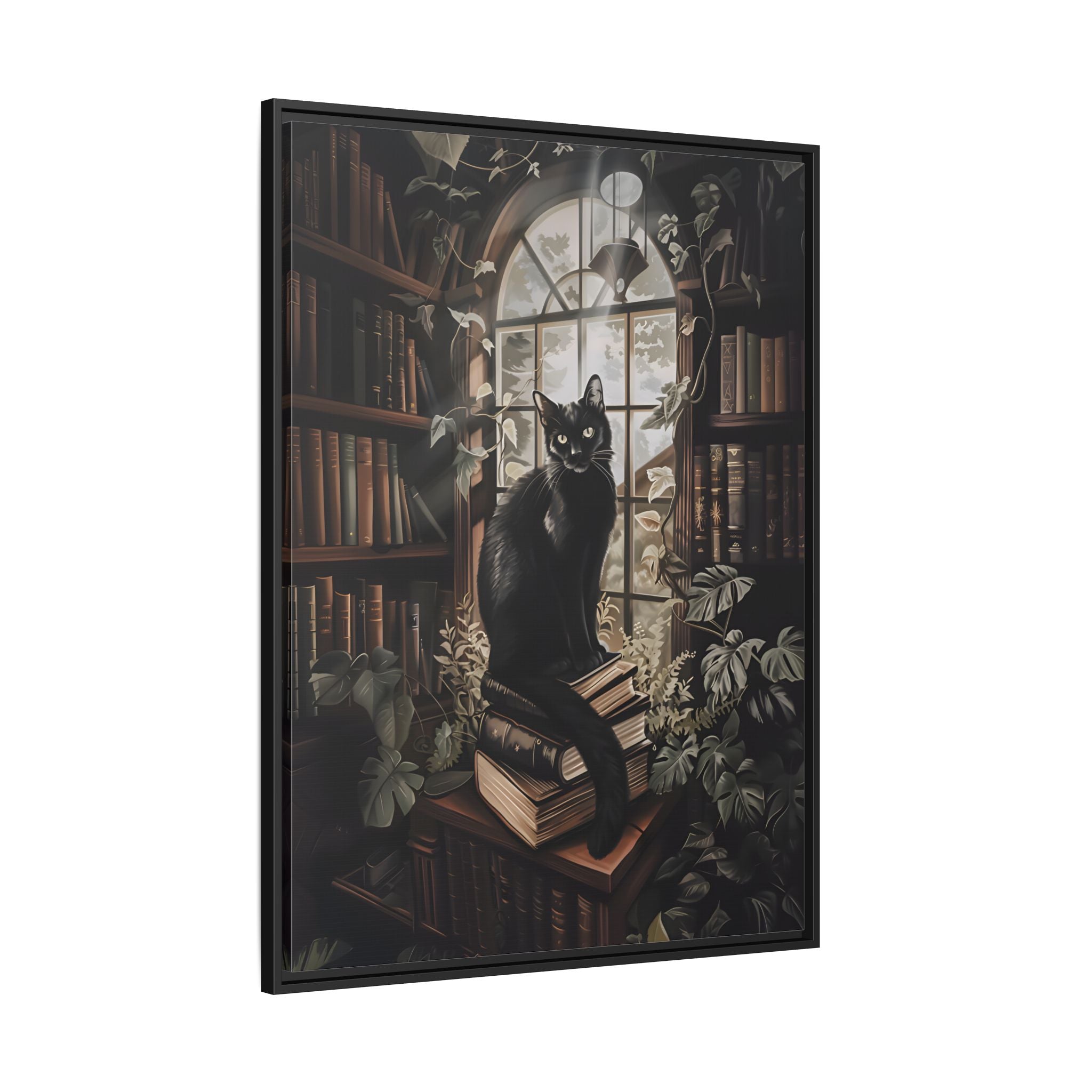 Framed Canvas - Book Hoarder Feline Gaze