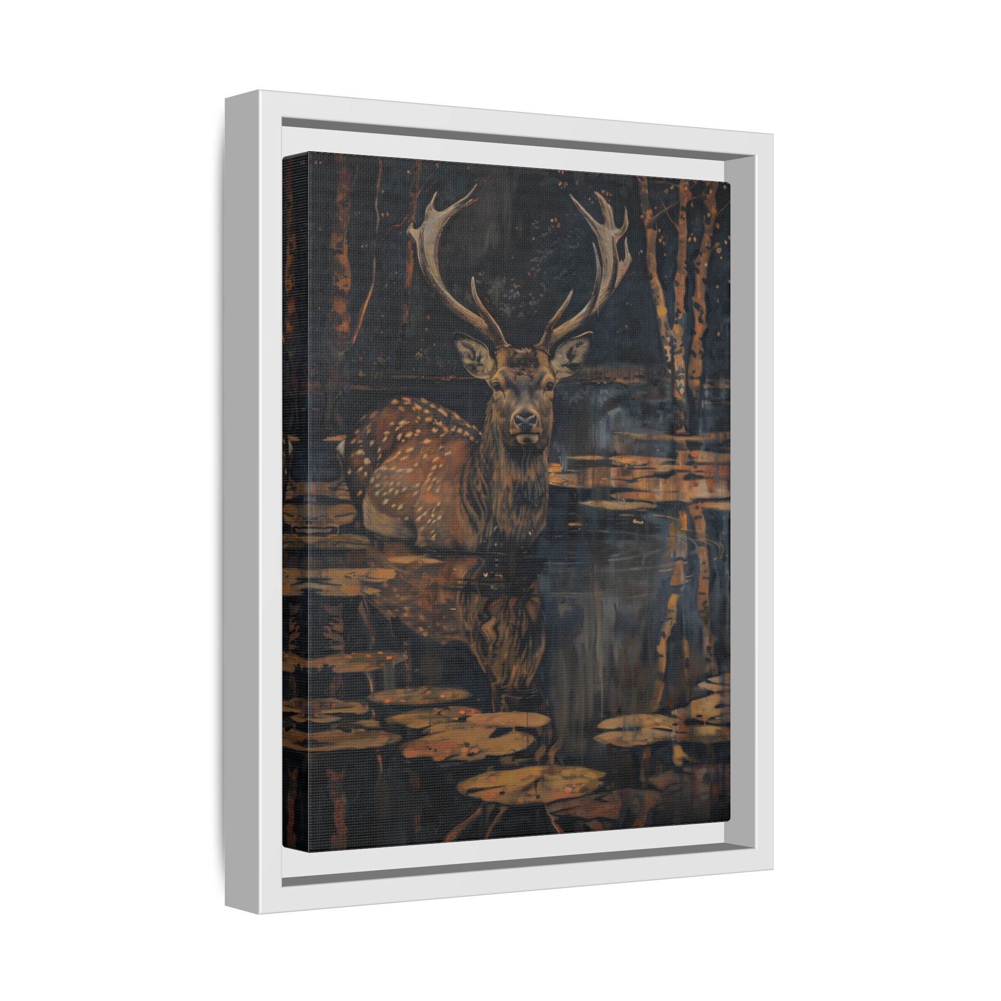 Framed Canvas - Twilight Stag Reflection
