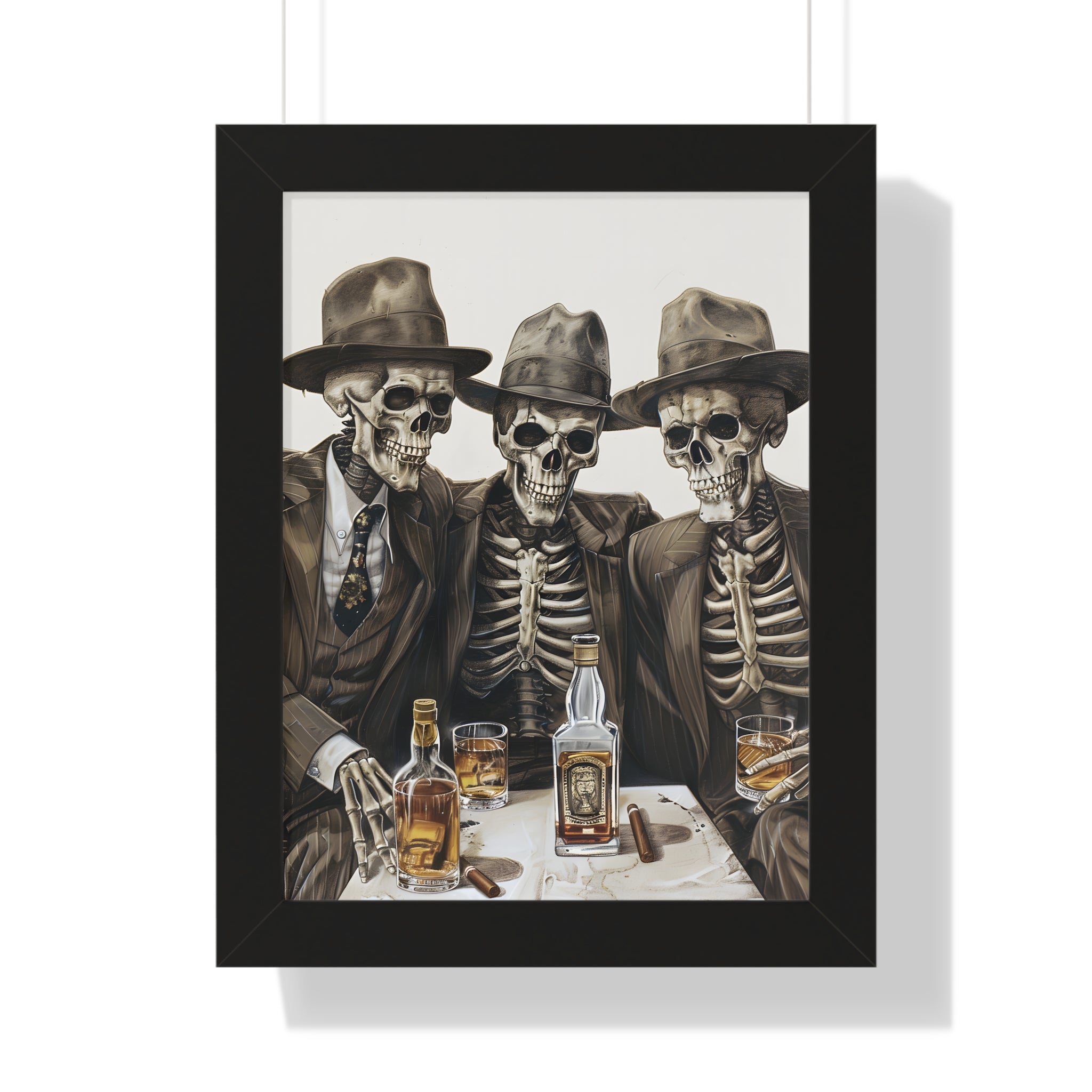 Framed Paper Print - Skeleton Whiskey Gentlemen