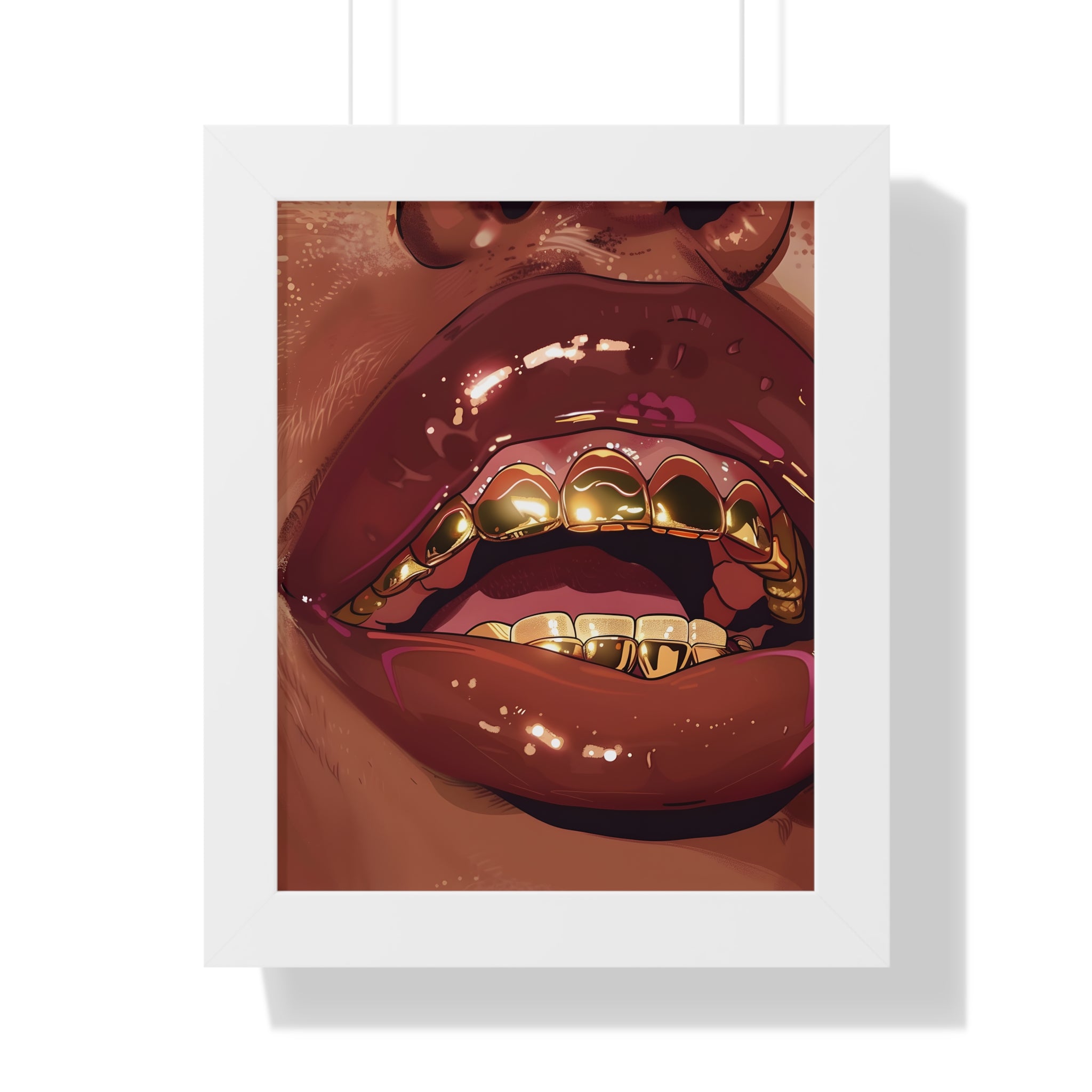 Framed Paper Print - Gold Grills Glam Closeup