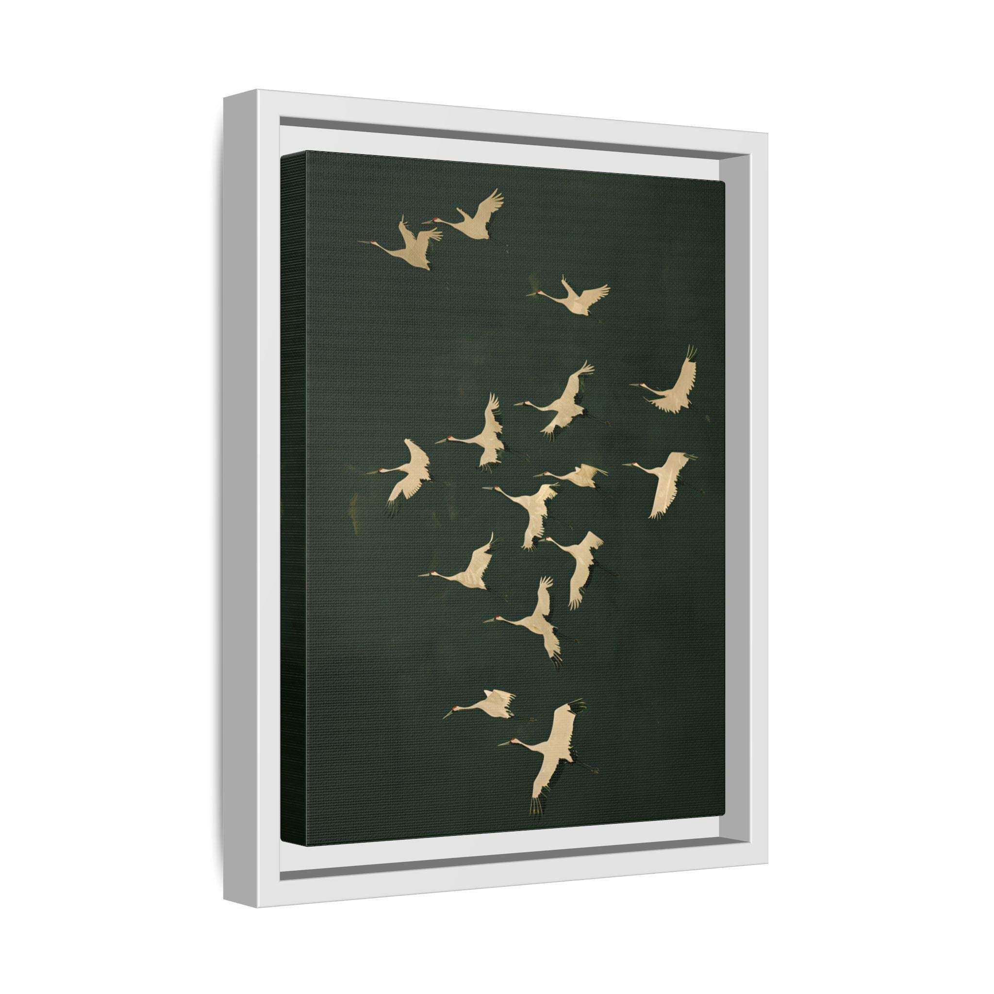 Framed Canvas - Emerald Sky Japanese Cranes