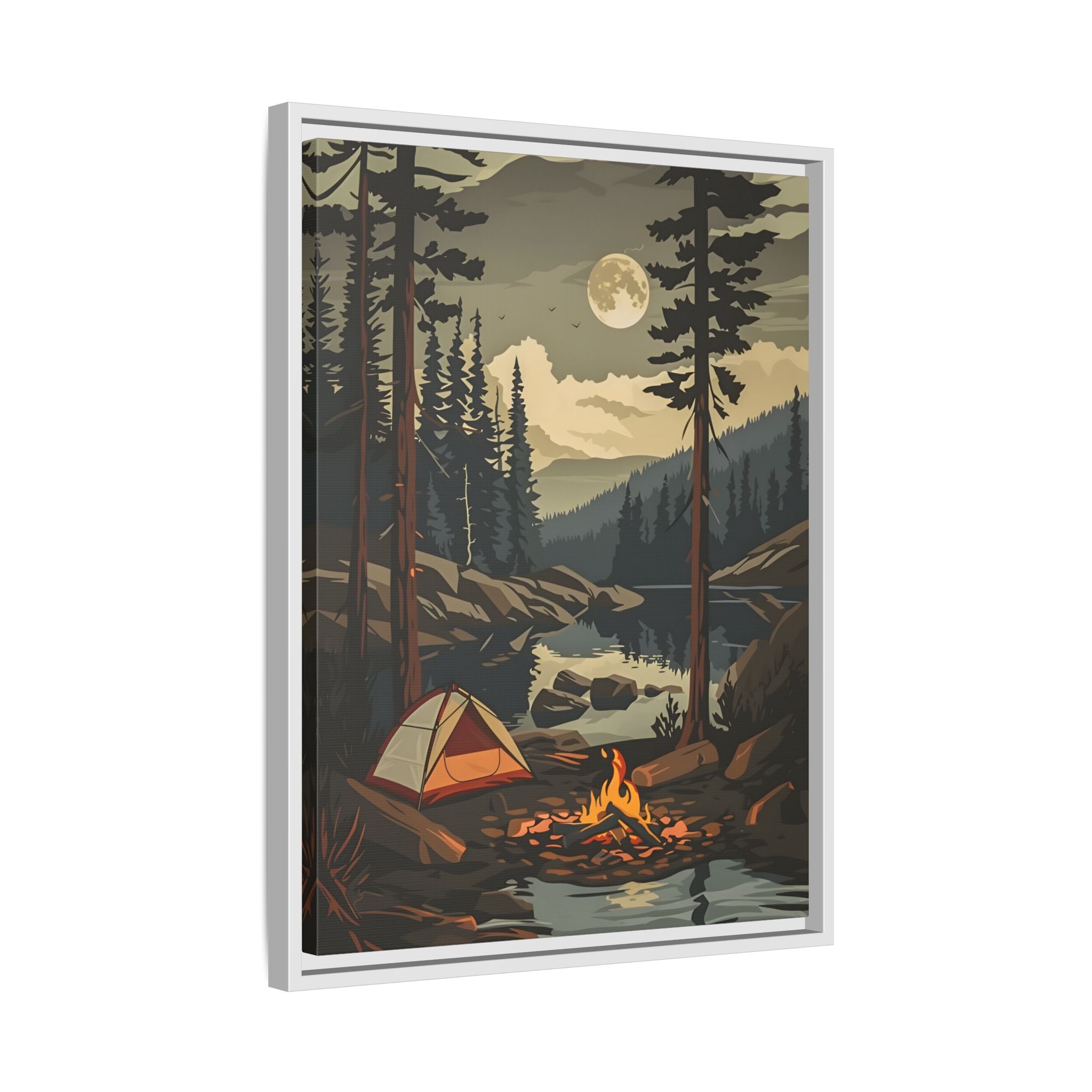 Framed Canvas - Moonlit Campfire Escape