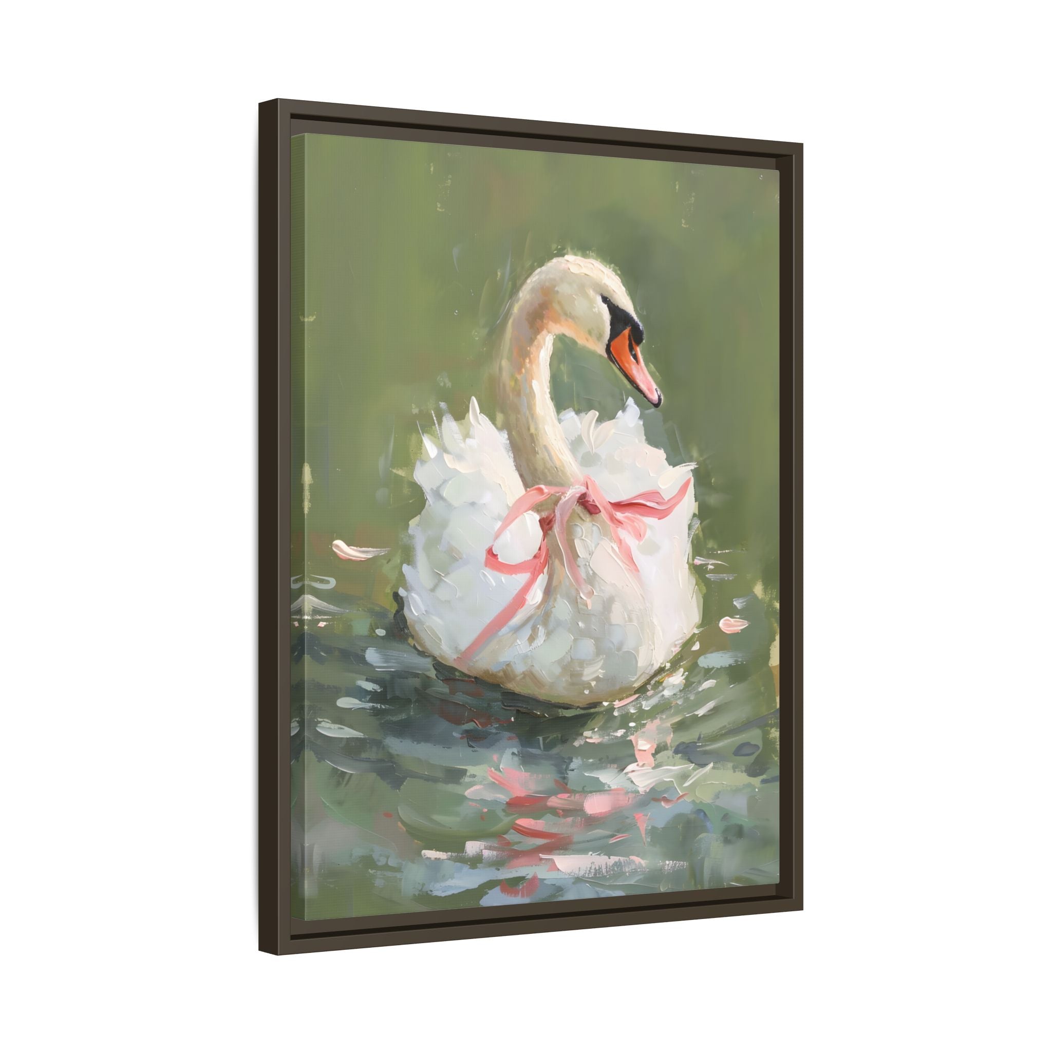 Framed Canvas - Ballet Swan in Pink Bow