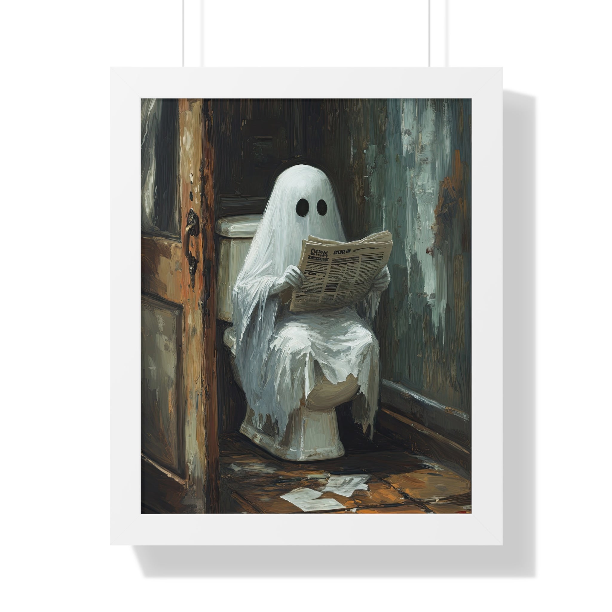 Framed Paper Print - Ghostly Bathroom Break