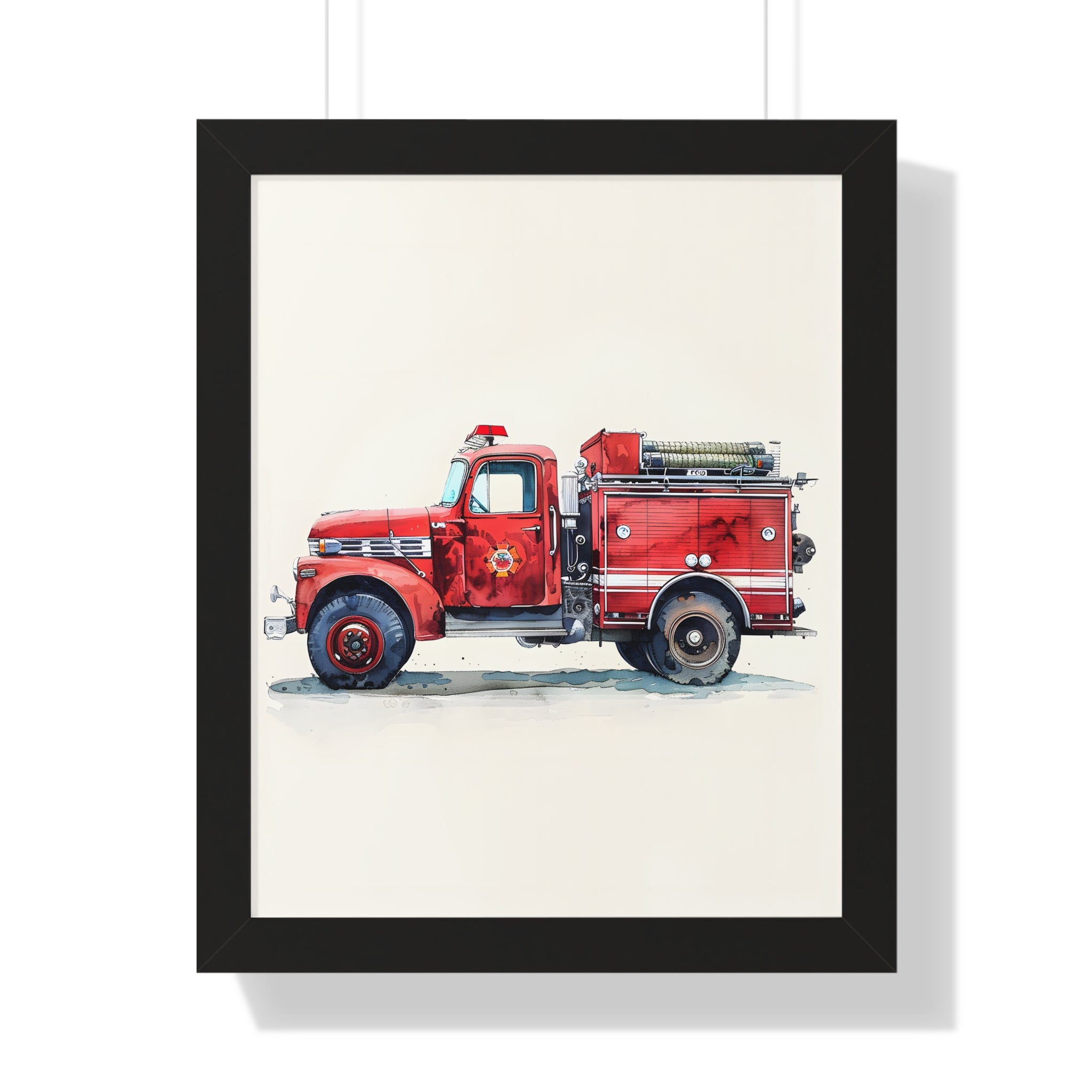 Framed Paper Print - Vintage Firetruck Nursery