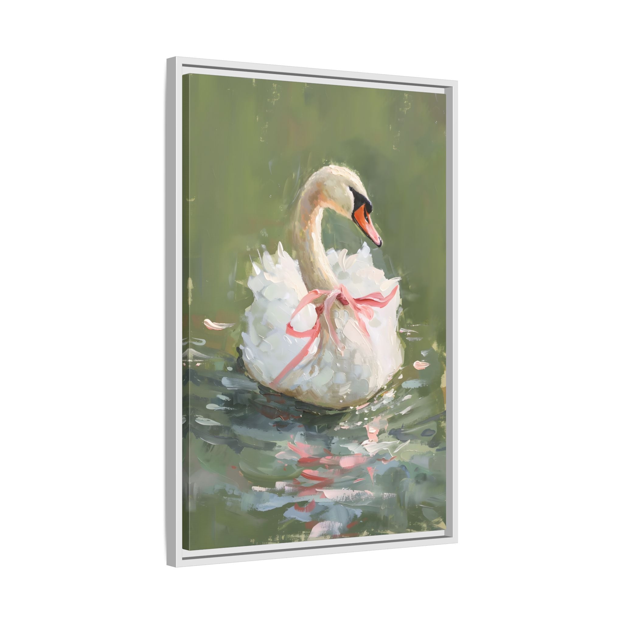 Framed Canvas - Ballet Swan in Pink Bow