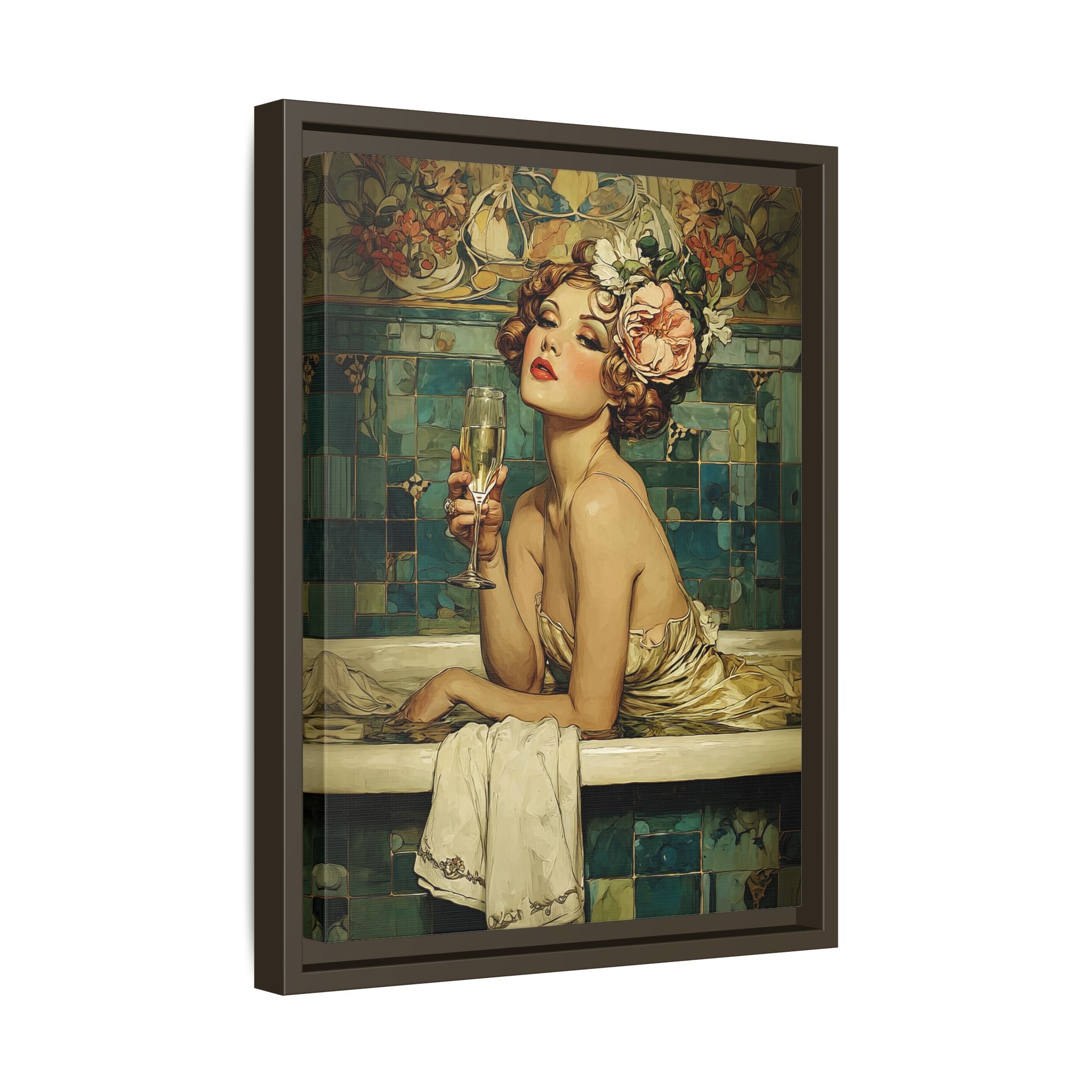 Framed Canvas - Champagne Bathtub Coquette