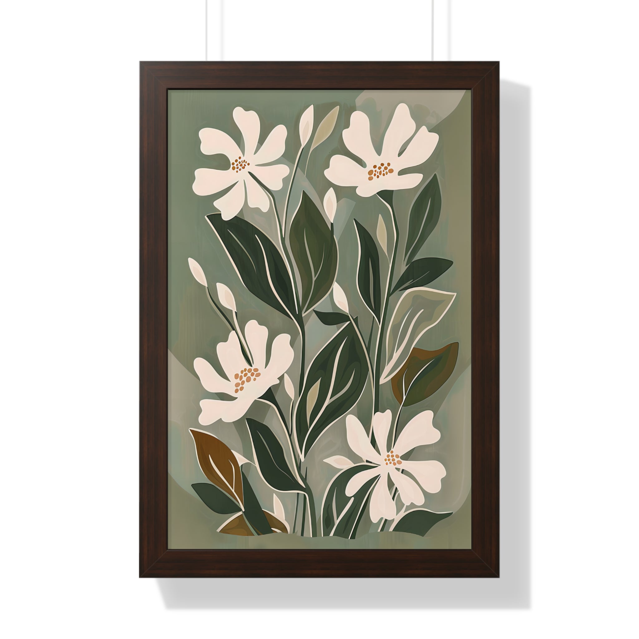 Framed Paper Print - Cream Blooms on Sage Leaves