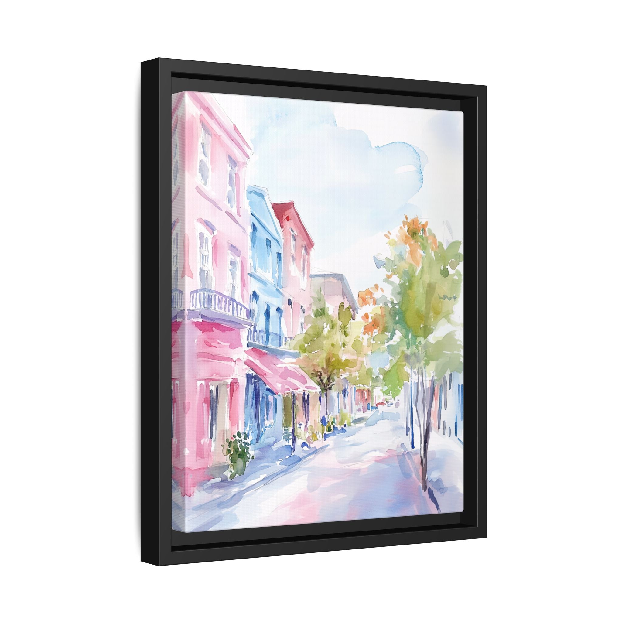 Framed Canvas - Pastel Charleston Street Scene
