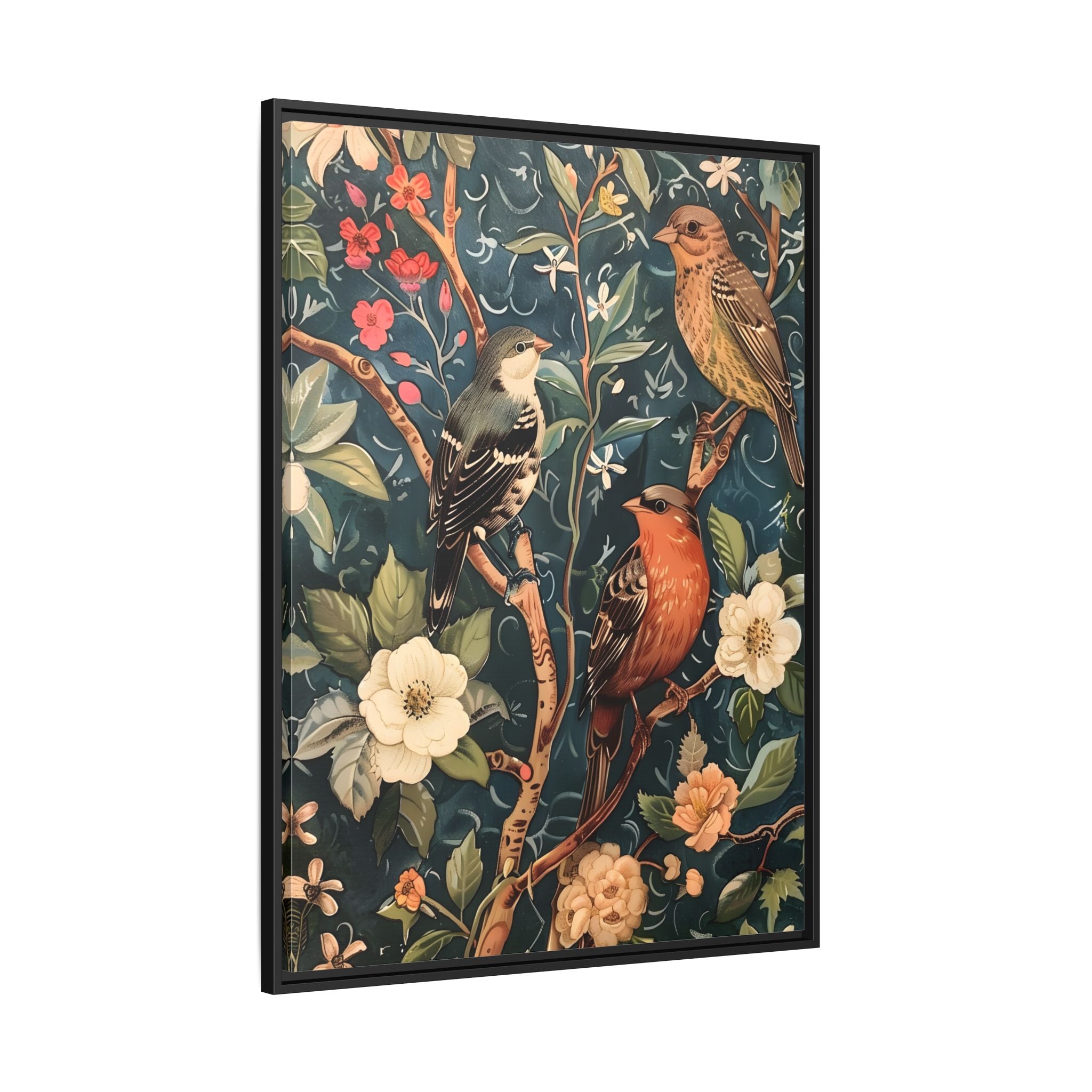 Framed Canvas - Robin and Sparrow Symphony