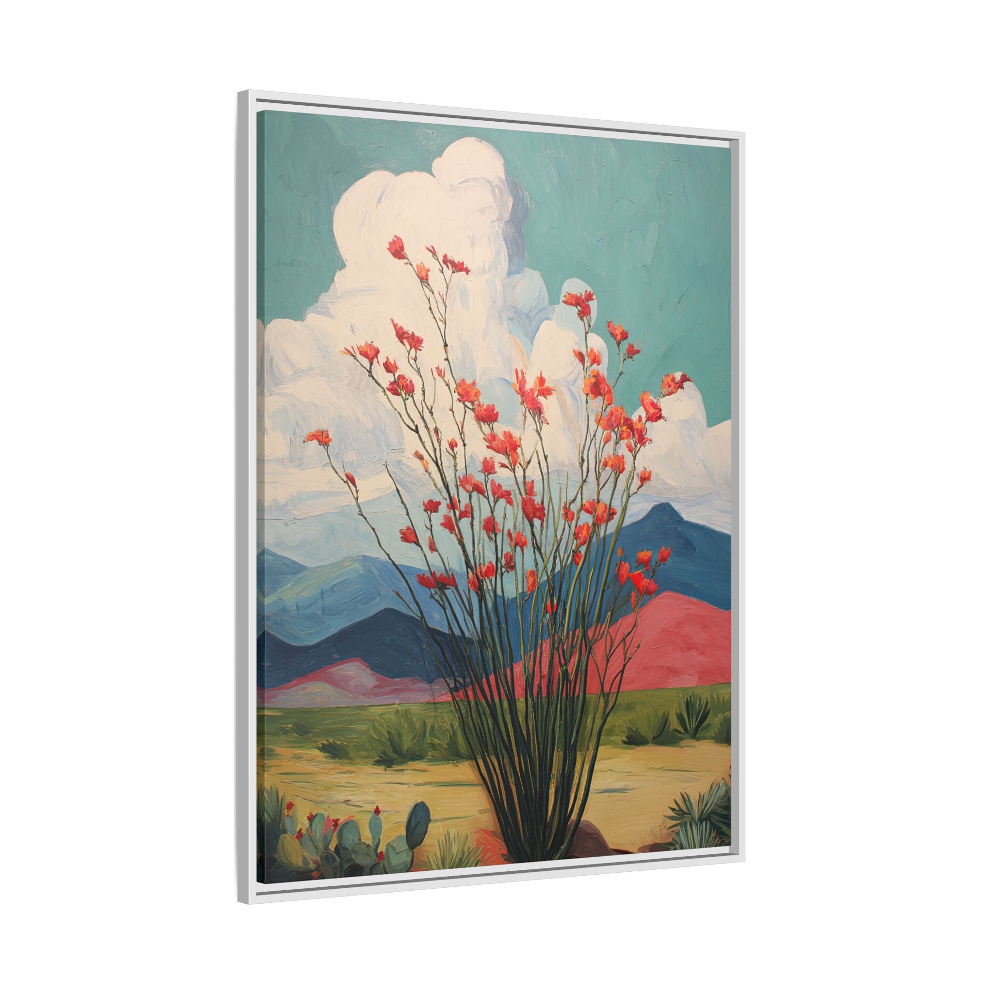 Framed Canvas - Ocotillo Cactus Desert Bloom