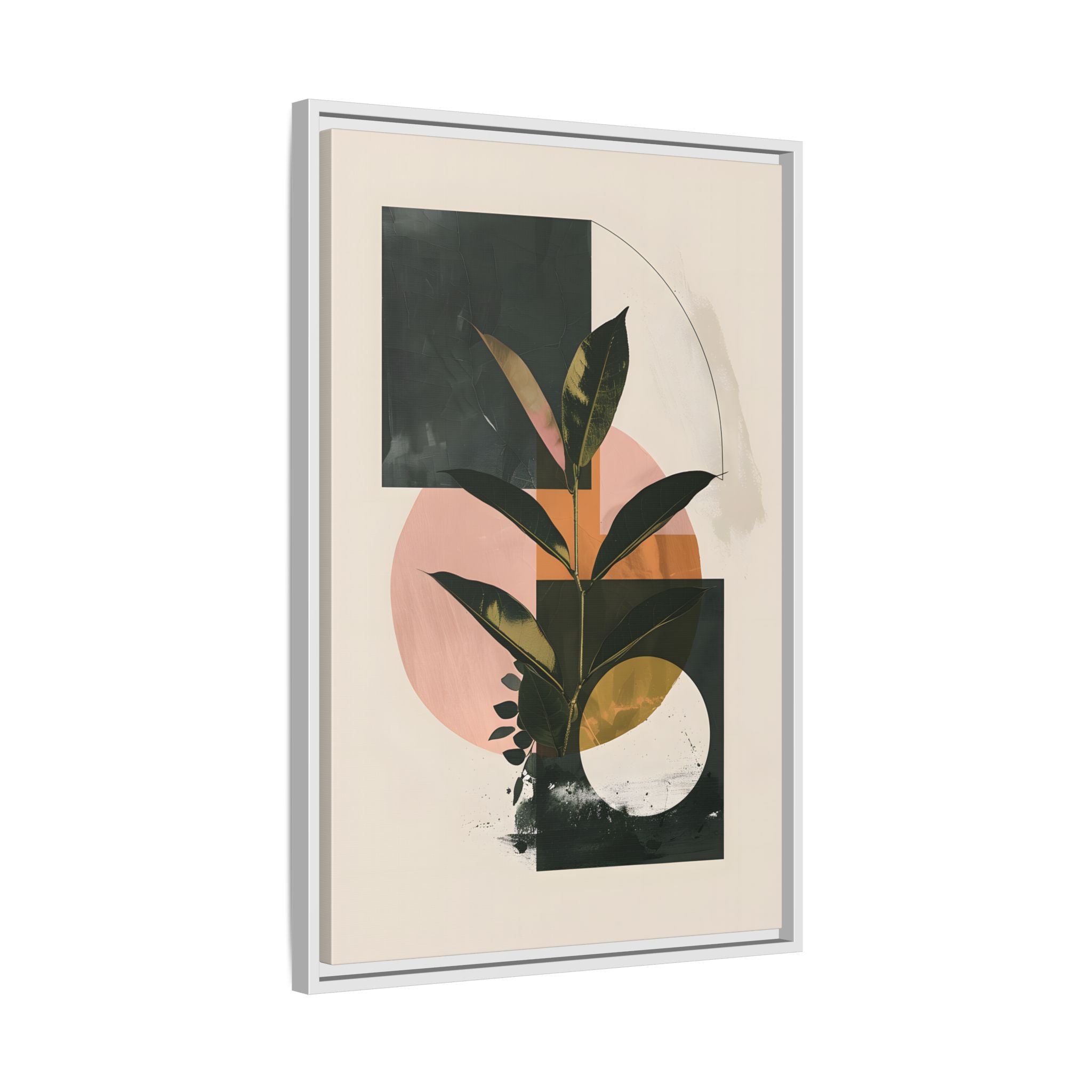 Framed Canvas - Blush Geometry Leafscape