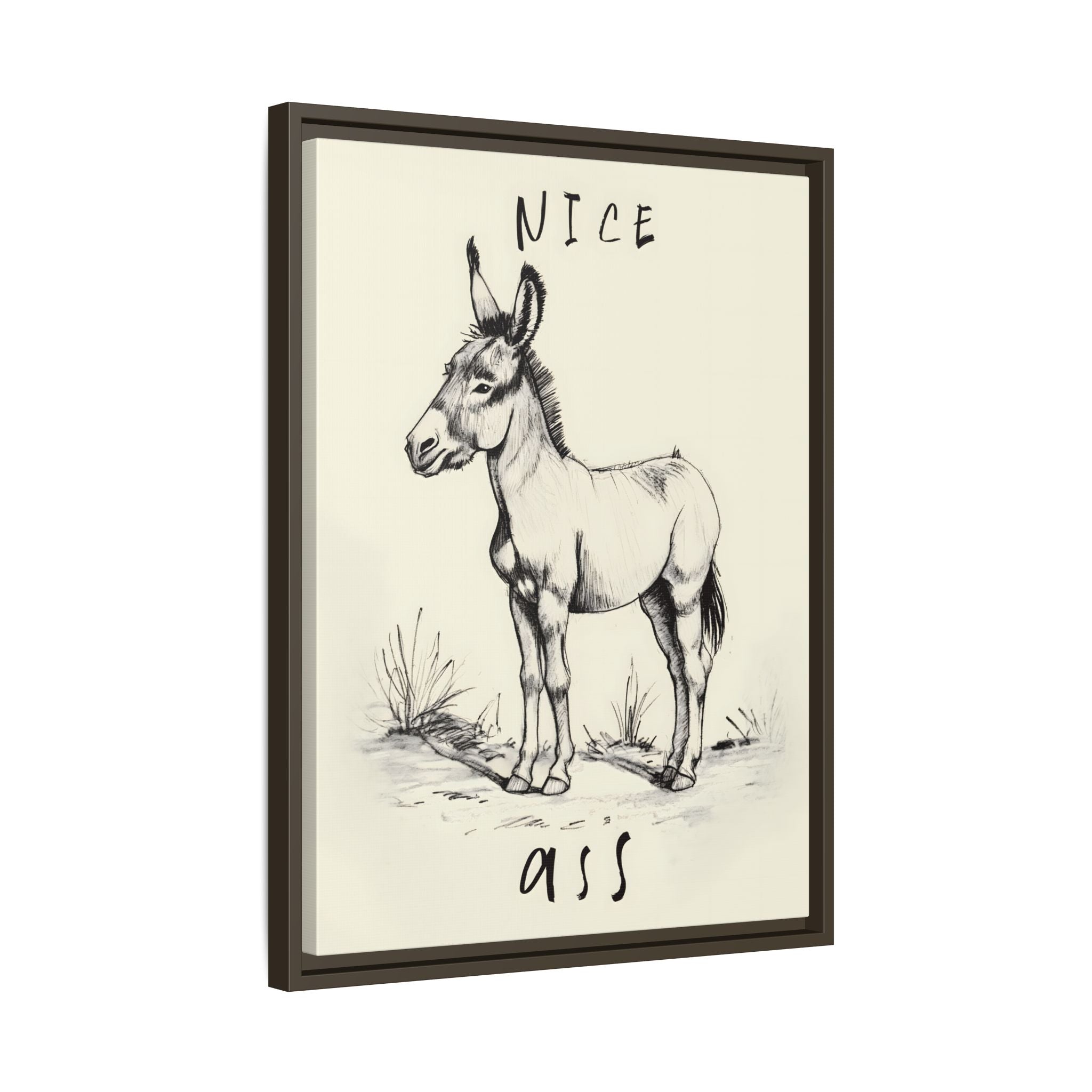 Framed Canvas - Donkey Line Art Humor