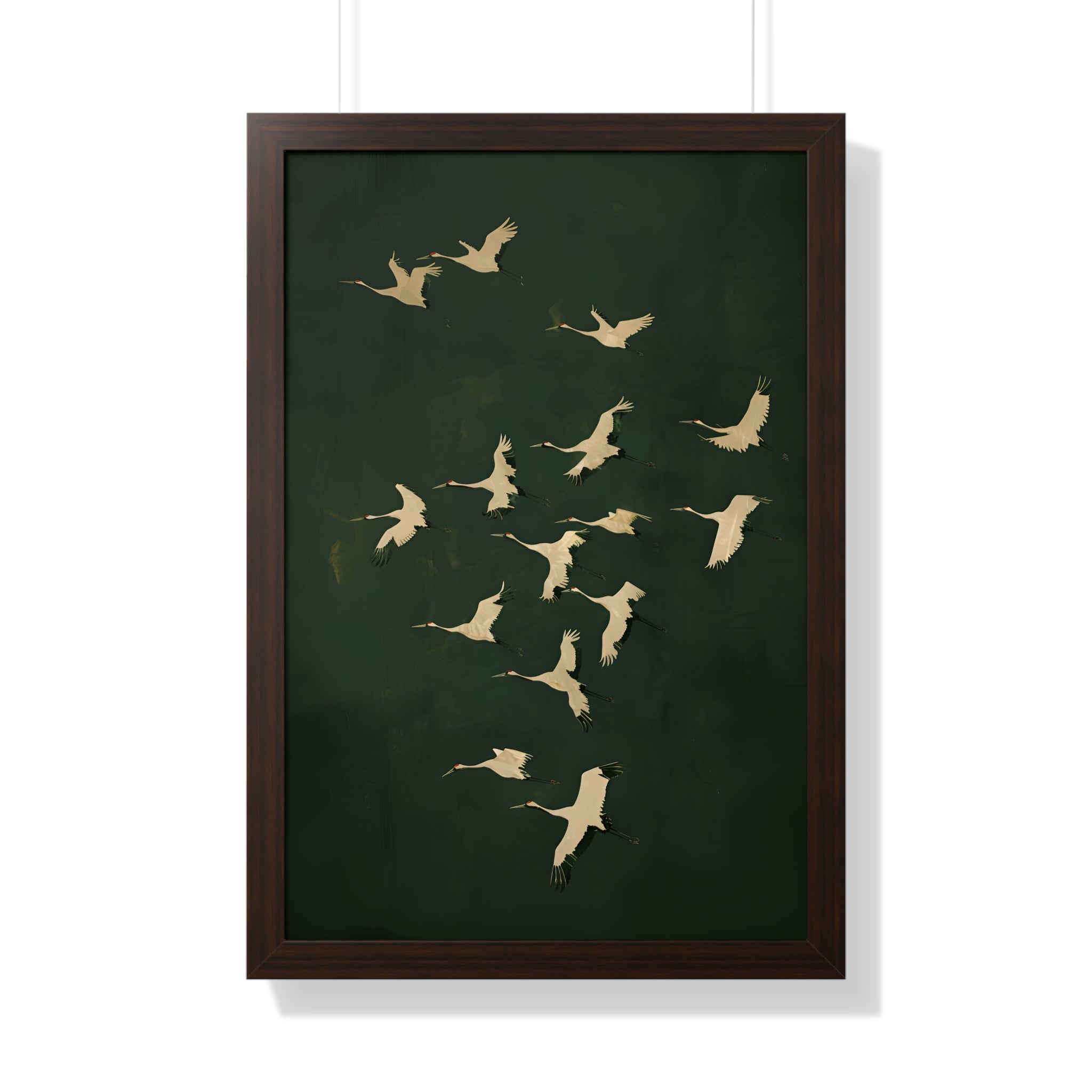 Framed Paper Print - Emerald Sky Japanese Cranes