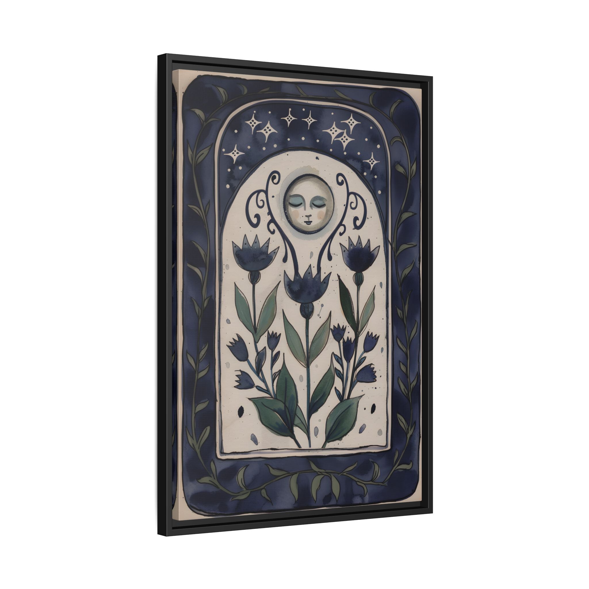 Framed Canvas - Moonlit Folk Bloom Dream