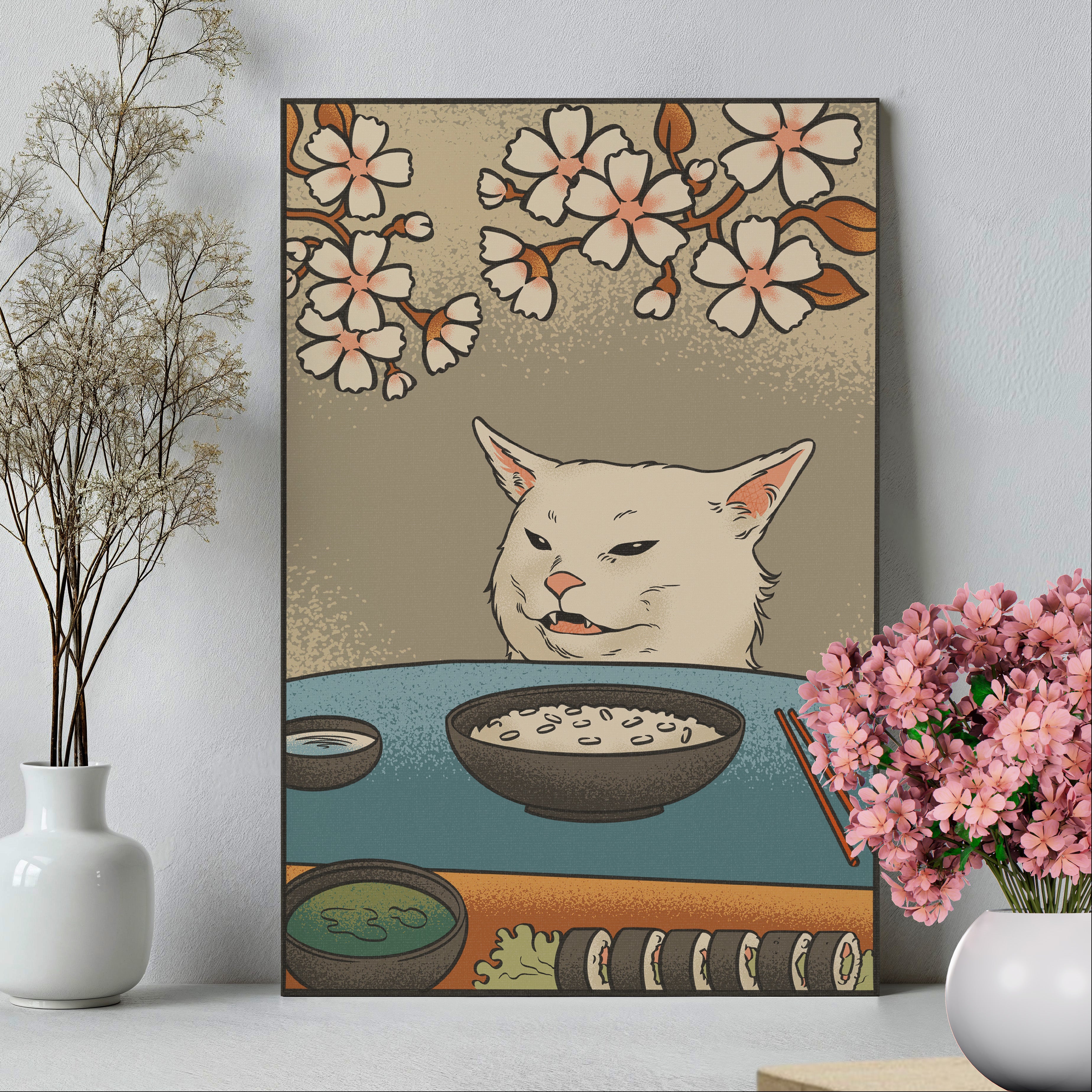.75" Matte Canvas - Unimpressed Cat Meme Ukiyo-e