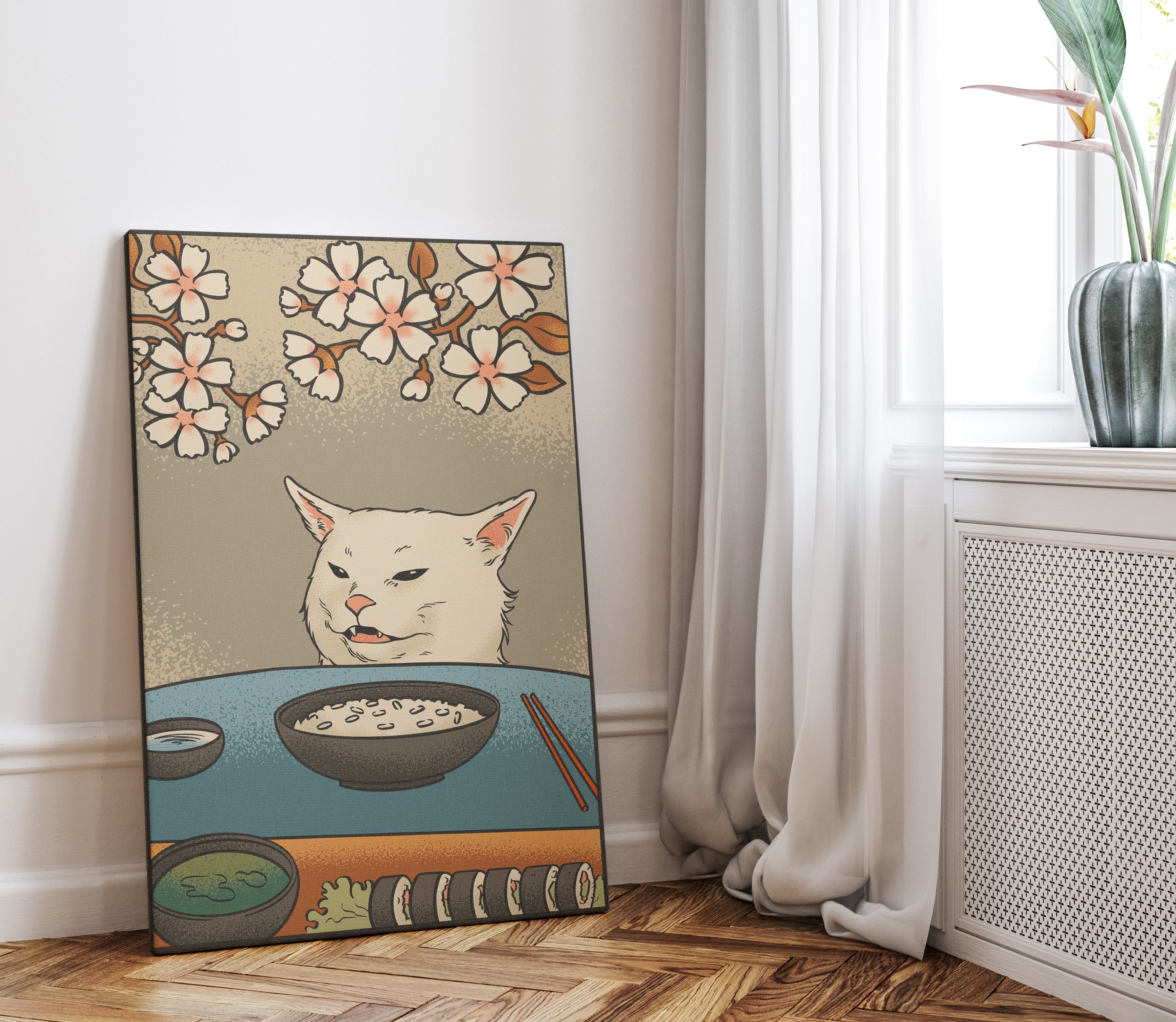 1.25" Matte Canvas - Unimpressed Cat Meme Ukiyo-e