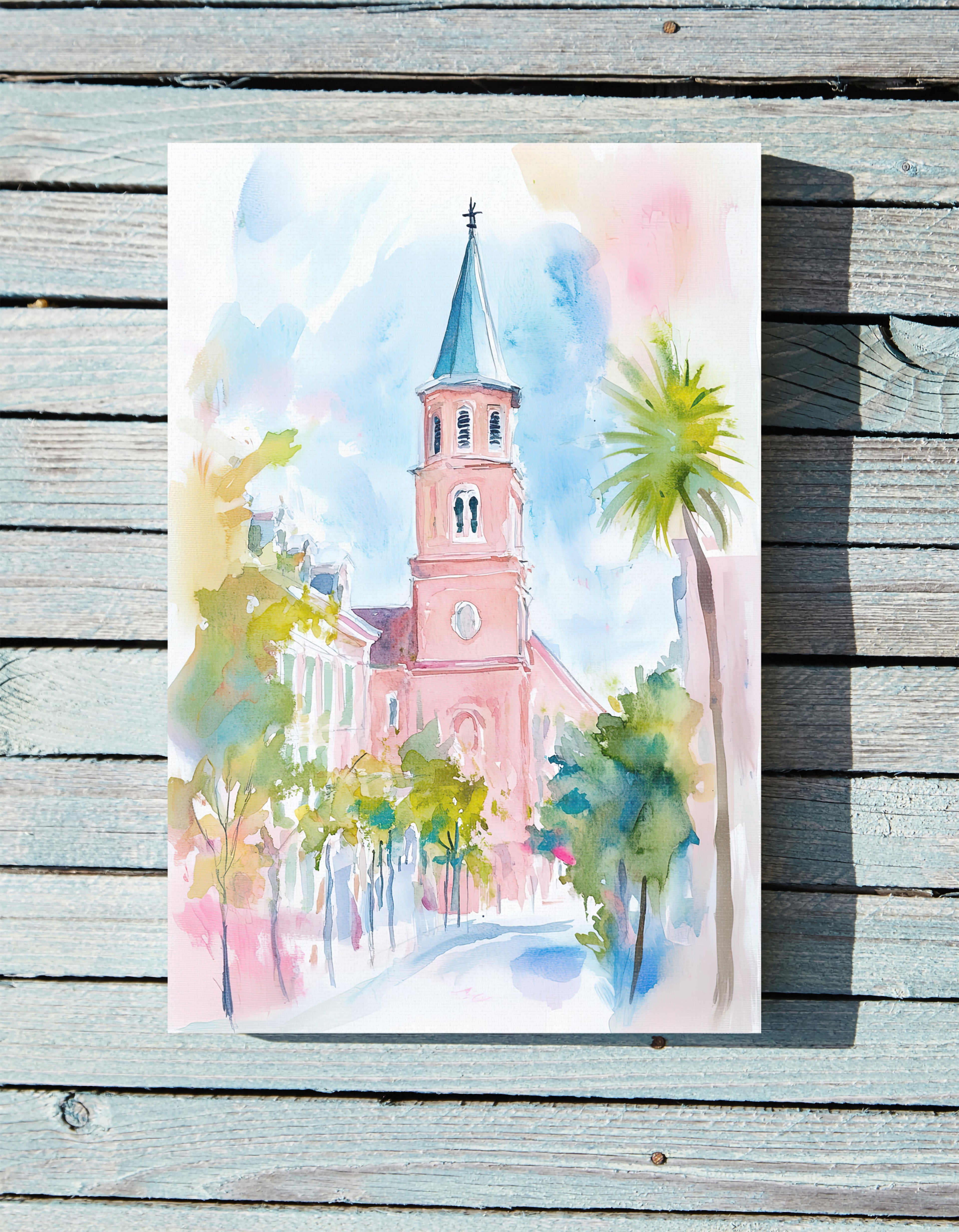 .75" Matte Canvas - Charleston Steeple in Pastel Haze