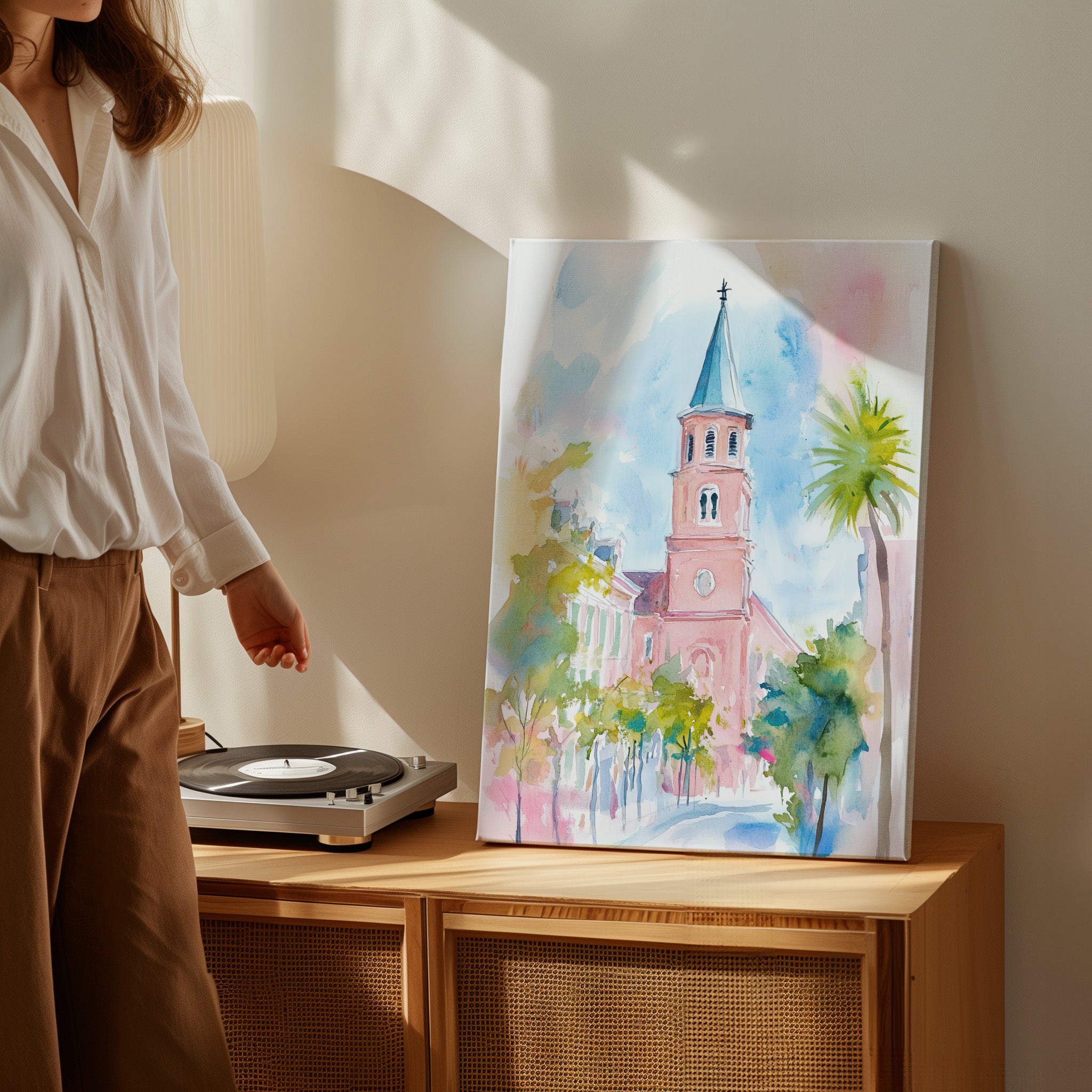 .75" Matte Canvas - Charleston Steeple in Pastel Haze