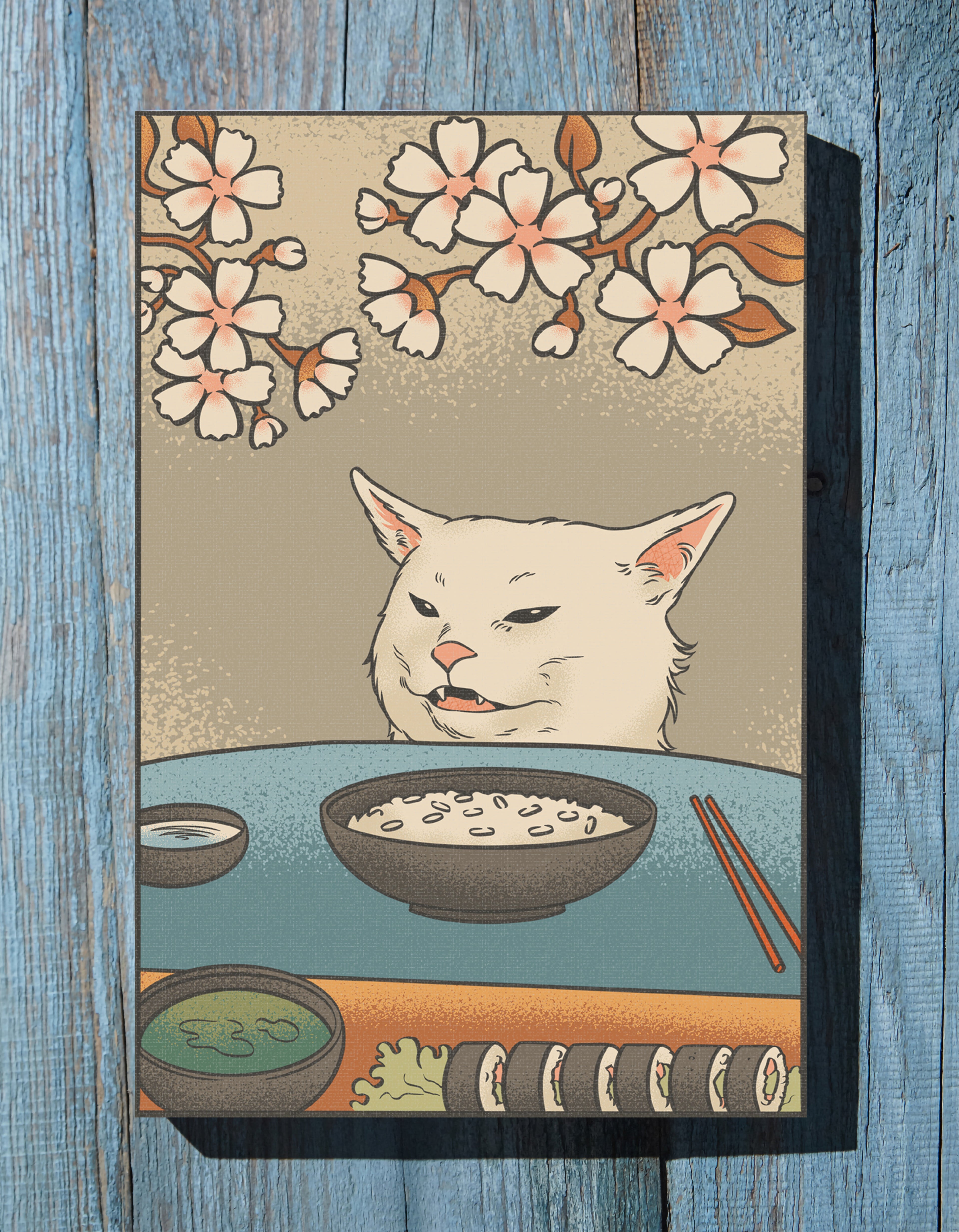 .75" Matte Canvas - Unimpressed Cat Meme Ukiyo-e