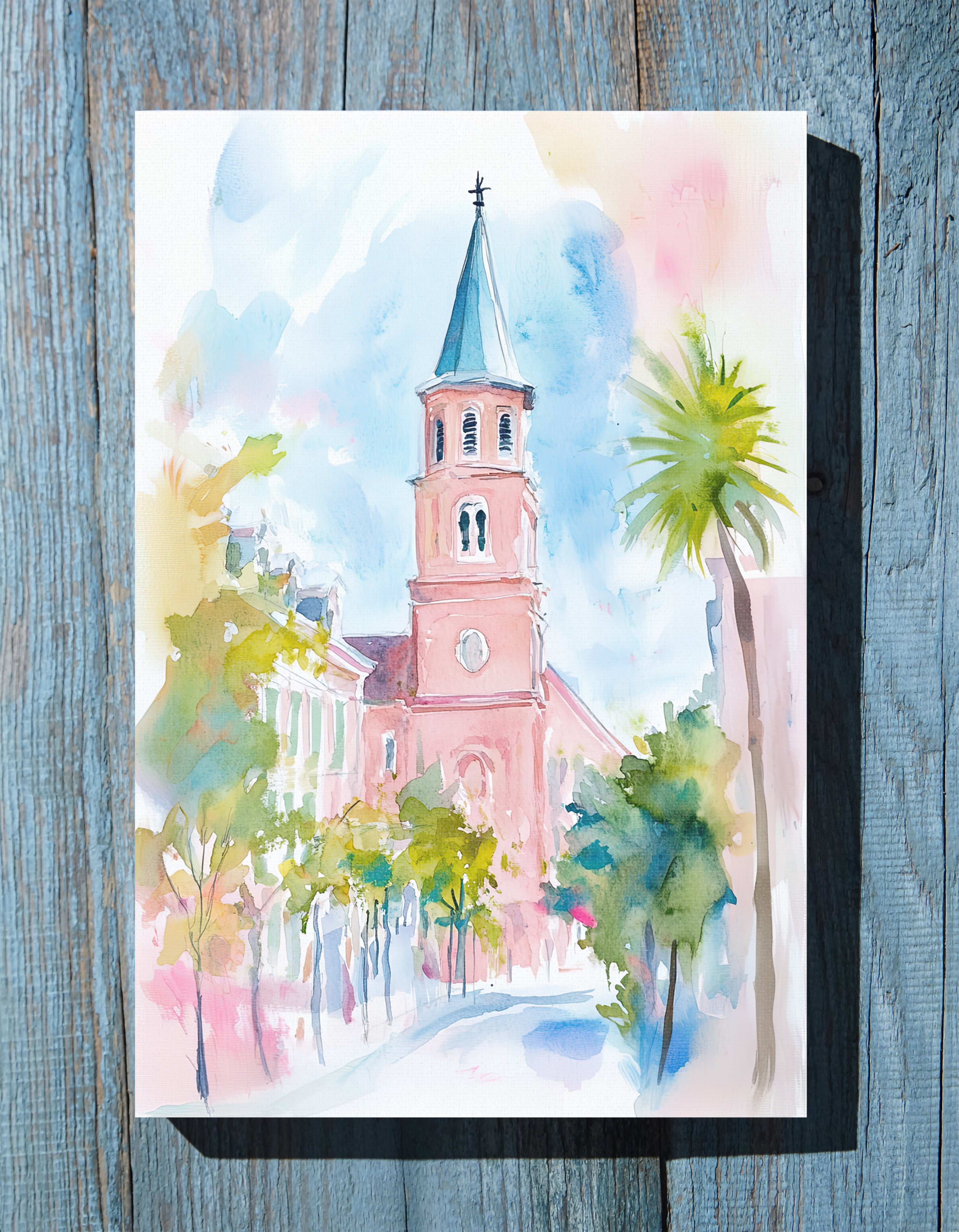 .75" Matte Canvas - Charleston Steeple in Pastel Haze