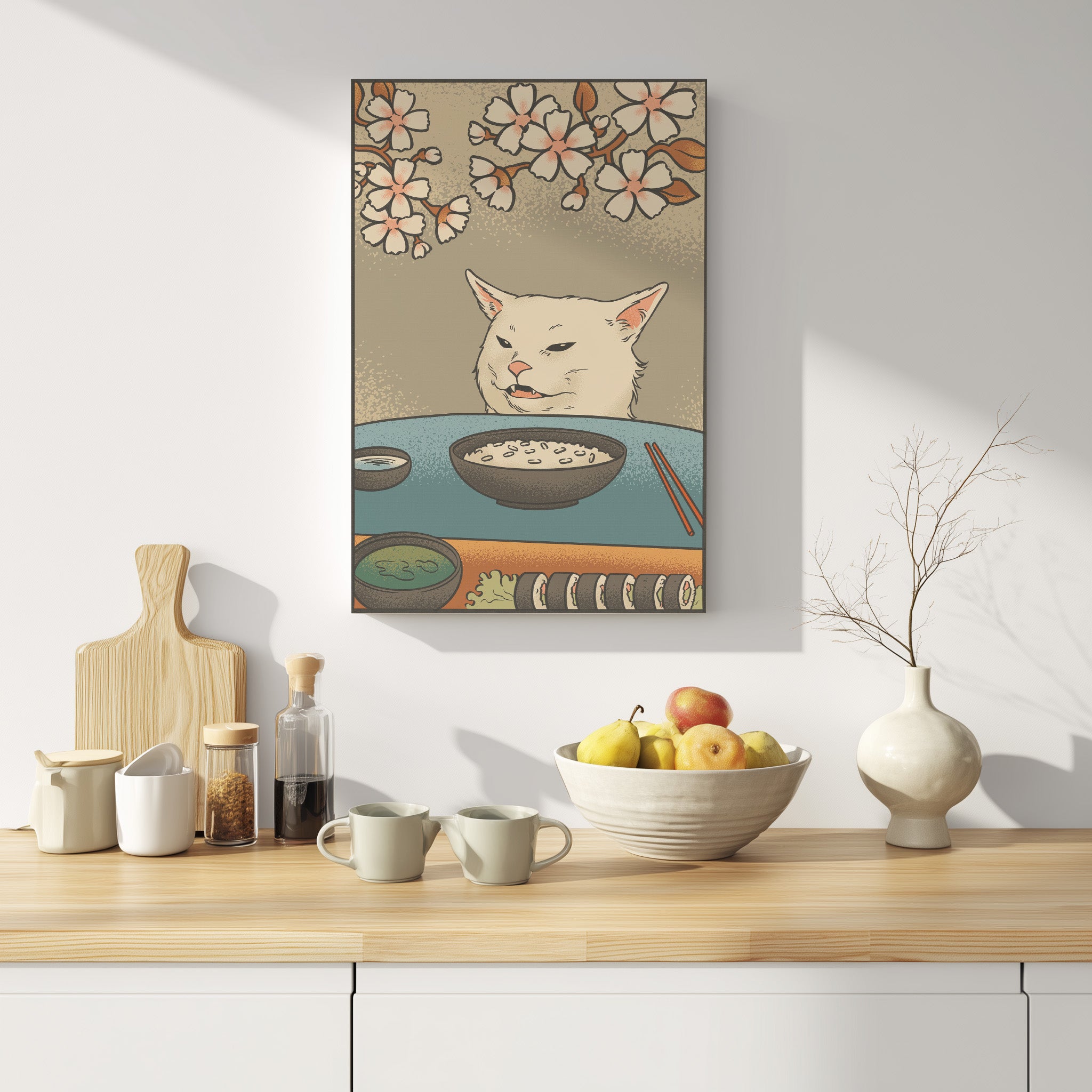 .75" Matte Canvas - Unimpressed Cat Meme Ukiyo-e