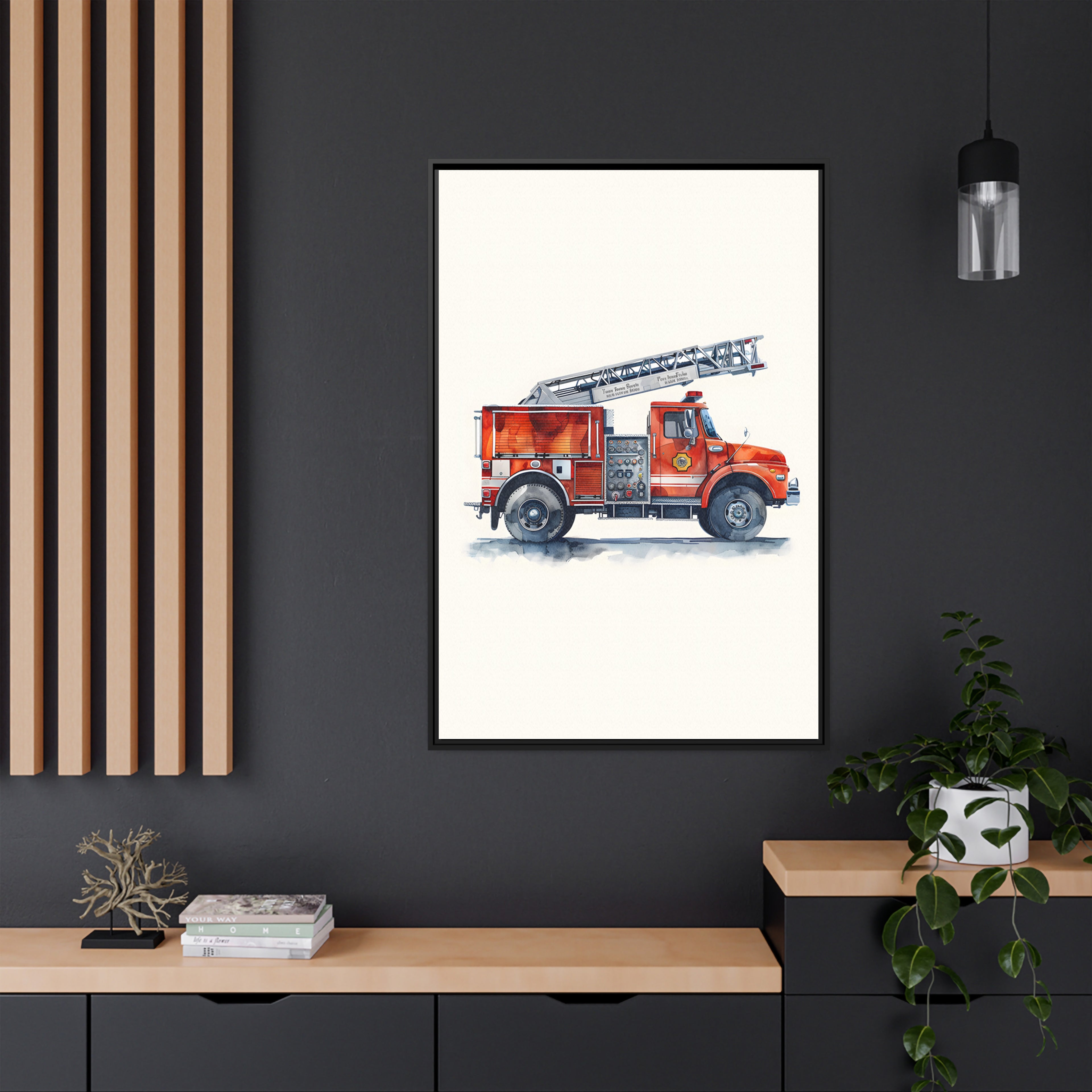 Framed Canvas - Ladder Firetruck Nursery