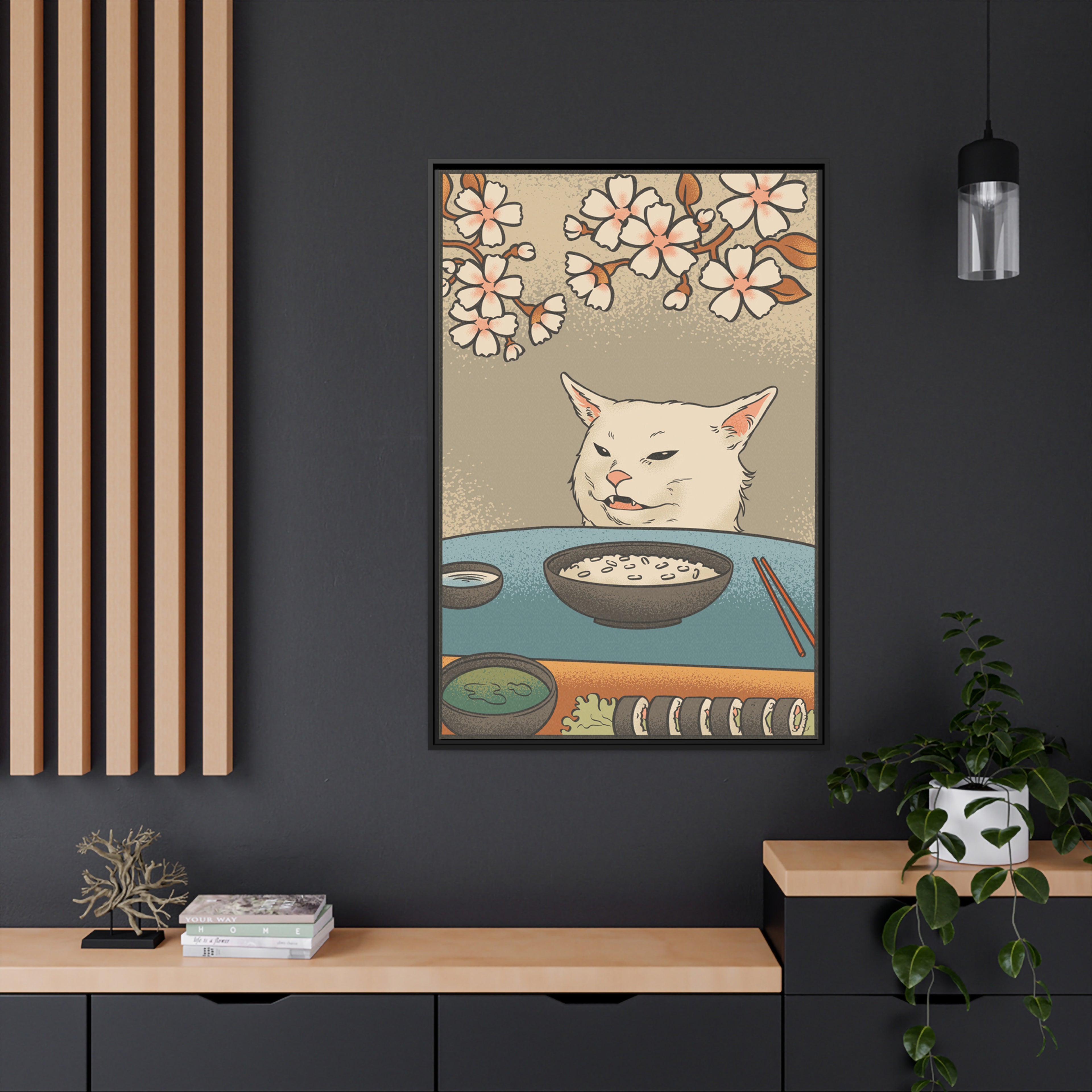 Framed Canvas - Unimpressed Cat Meme Ukiyo-e