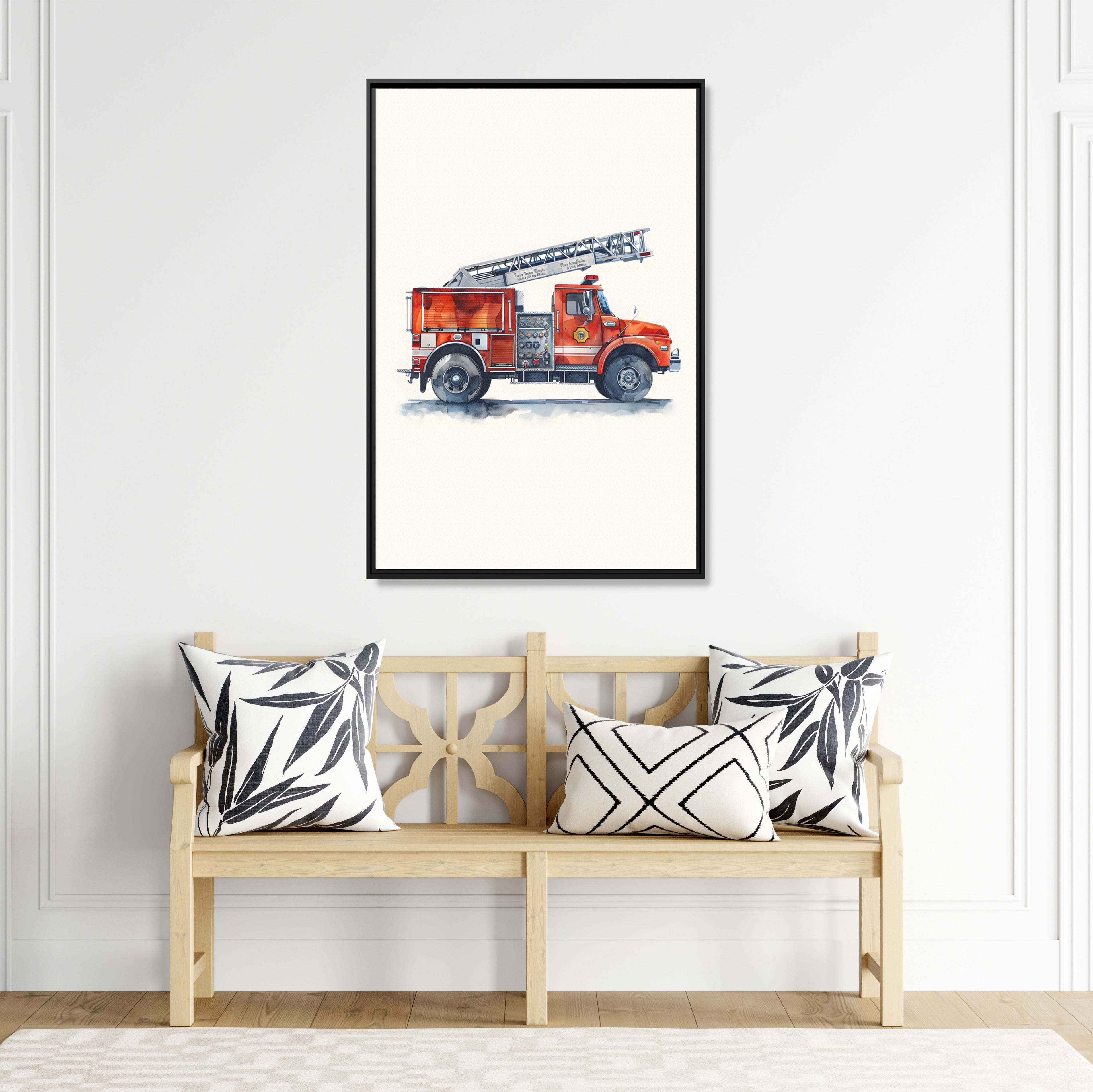 Framed Canvas - Ladder Firetruck Nursery